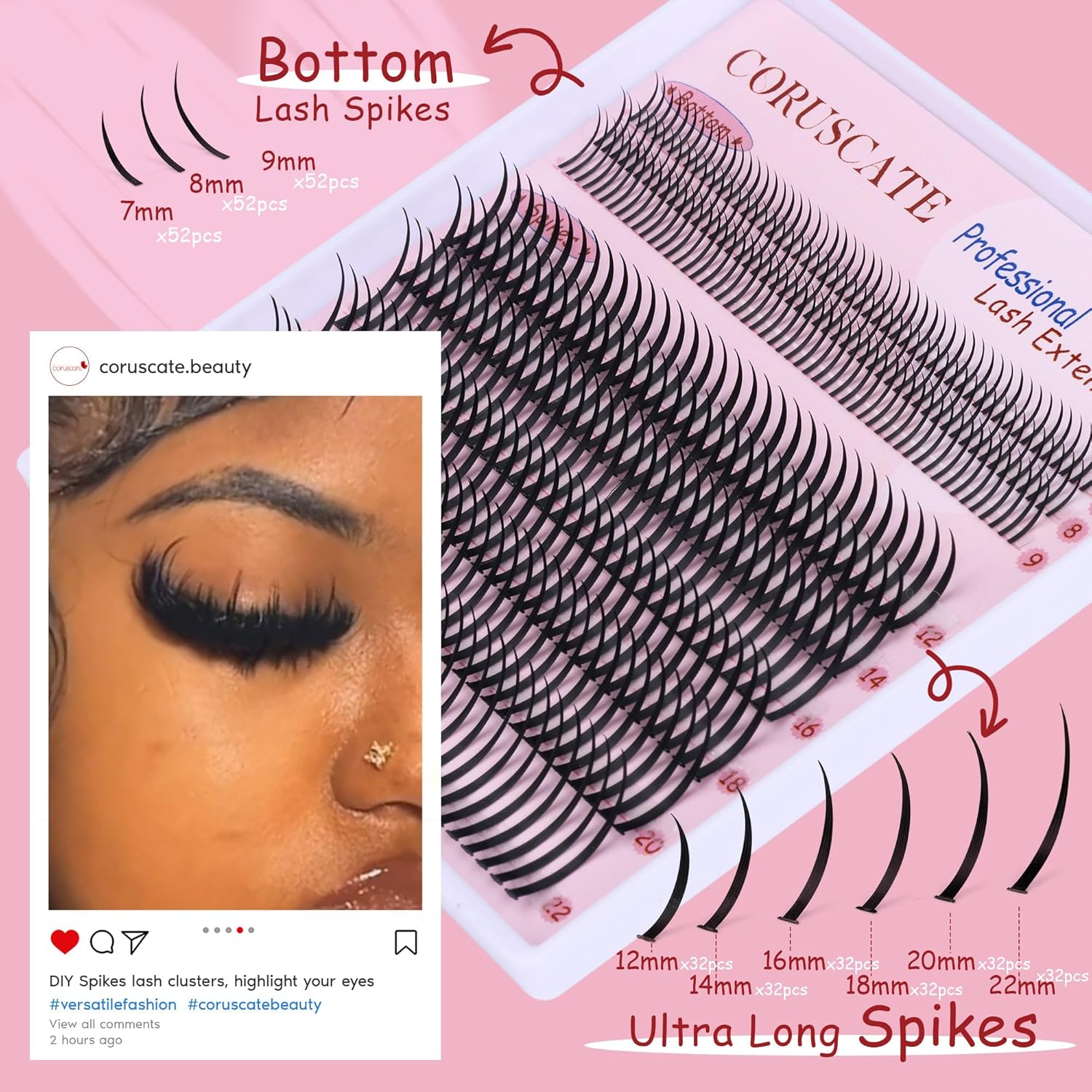 Detalle de CORUSCATE Lash Clusters with Spikes (Ultra Long 12–22mm) + Bottom Clusters 7–9mm
