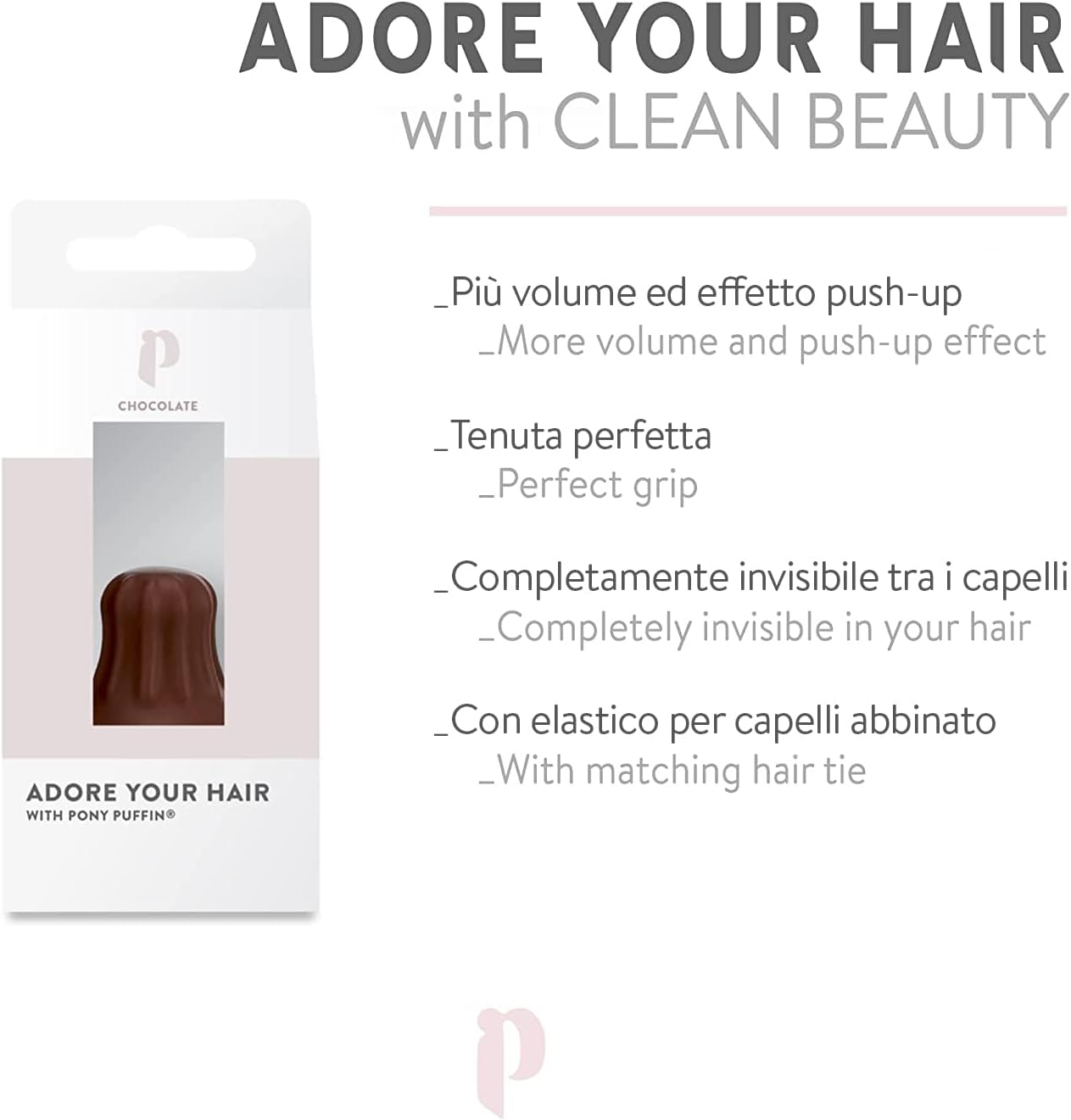 Thumbnail 4 de Pony Puffin CHOCOLATE – Elestico per trecce invisibile, volume e tenuta (vegano, senza lattice) per capelli scuri