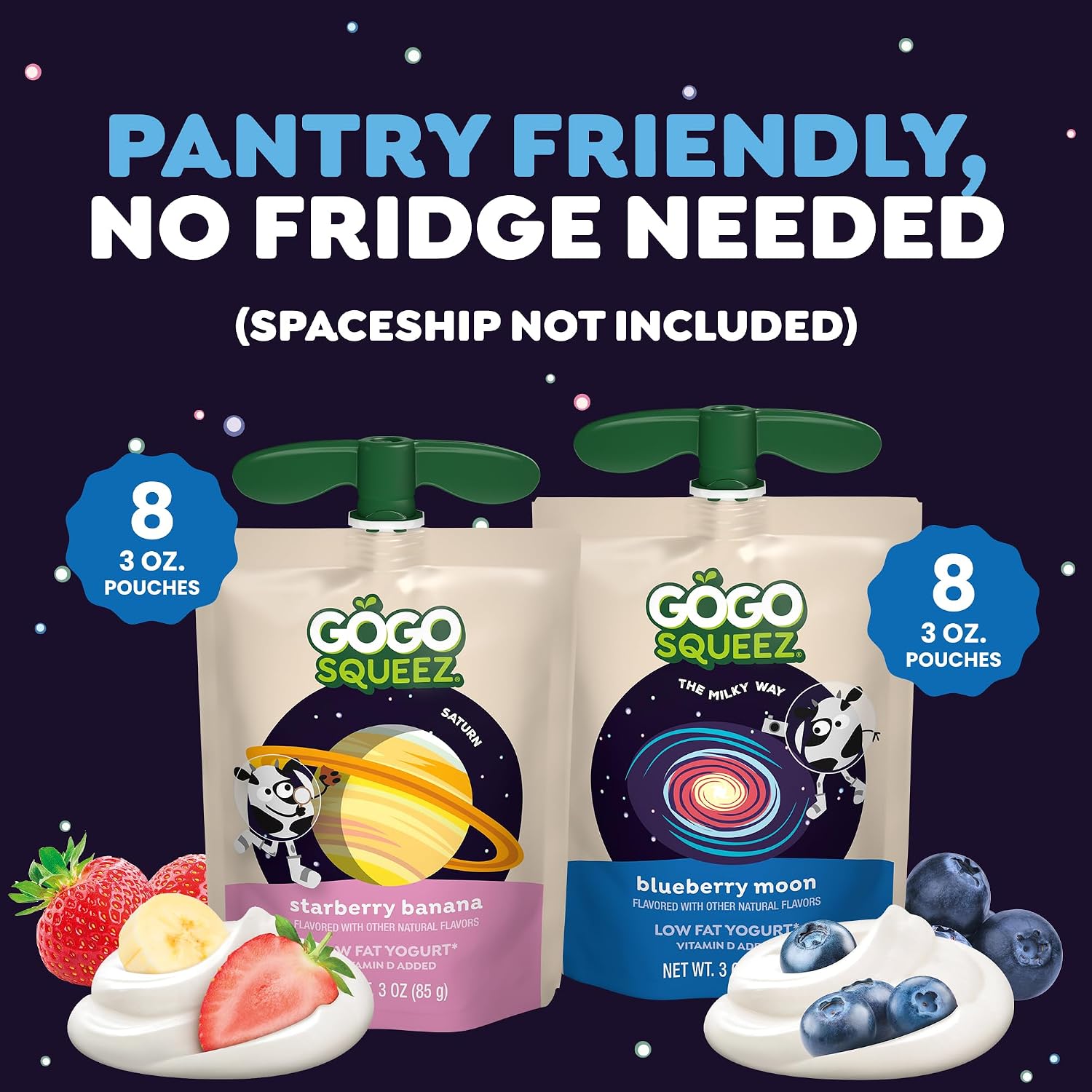 Detalle 2 de GoGo squeeZ Low Fat YogurtZ Space Discovery Variety Pack, 16 Pouches