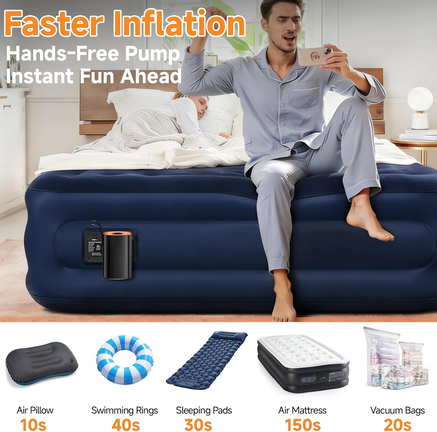 Detalle 2 de Electric Air Pump for Inflatables – Compact cordless model with 4000mAh battery