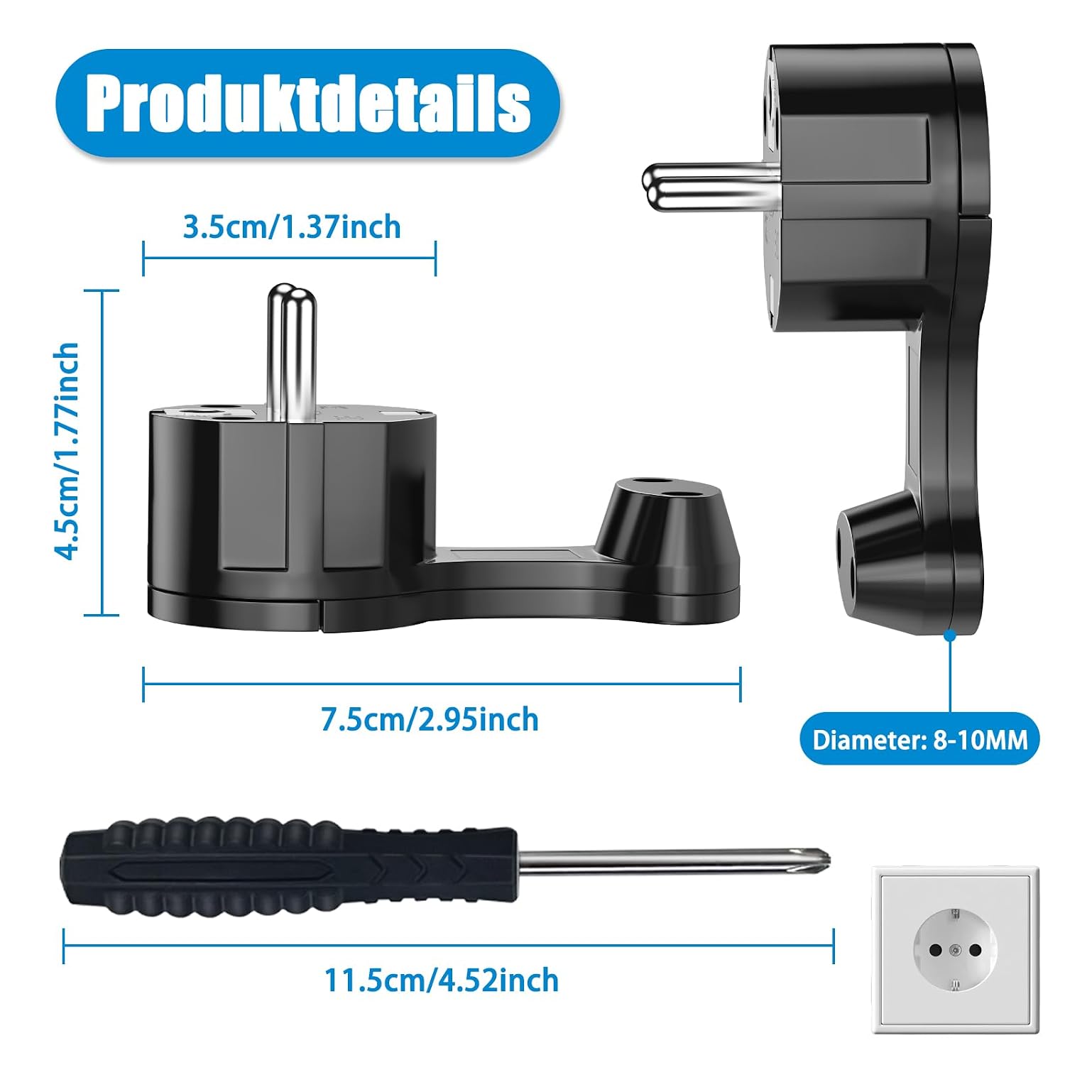 Detalle 2 de HITRENDS P8058 platte Schuko-stekker, geaard, IP44, set van 4