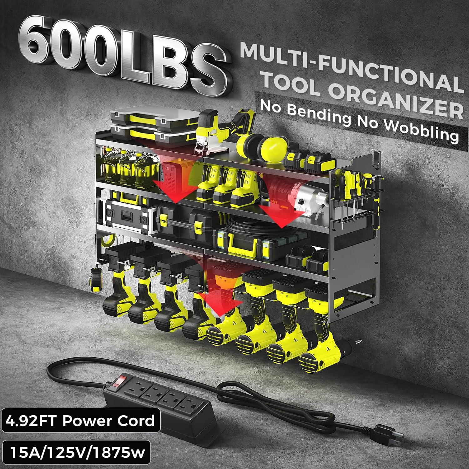 Detalle de DUMOS Wall-Mounted Power Tool Organizer, 600-Lb Capacity