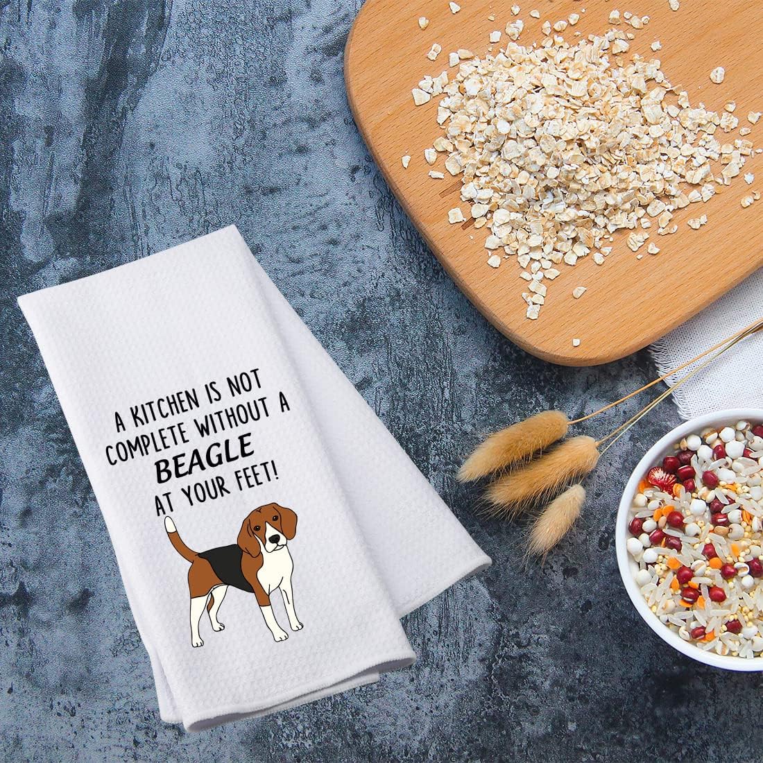 Detalle de Funny Beagle Dog Kitchen Towel – Waffle tea towel for beagle lovers (16" x 24")