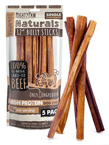 Mighty Paw 12" Bully Sticks for Dogs - Large, Medium and Small Breeds Chew