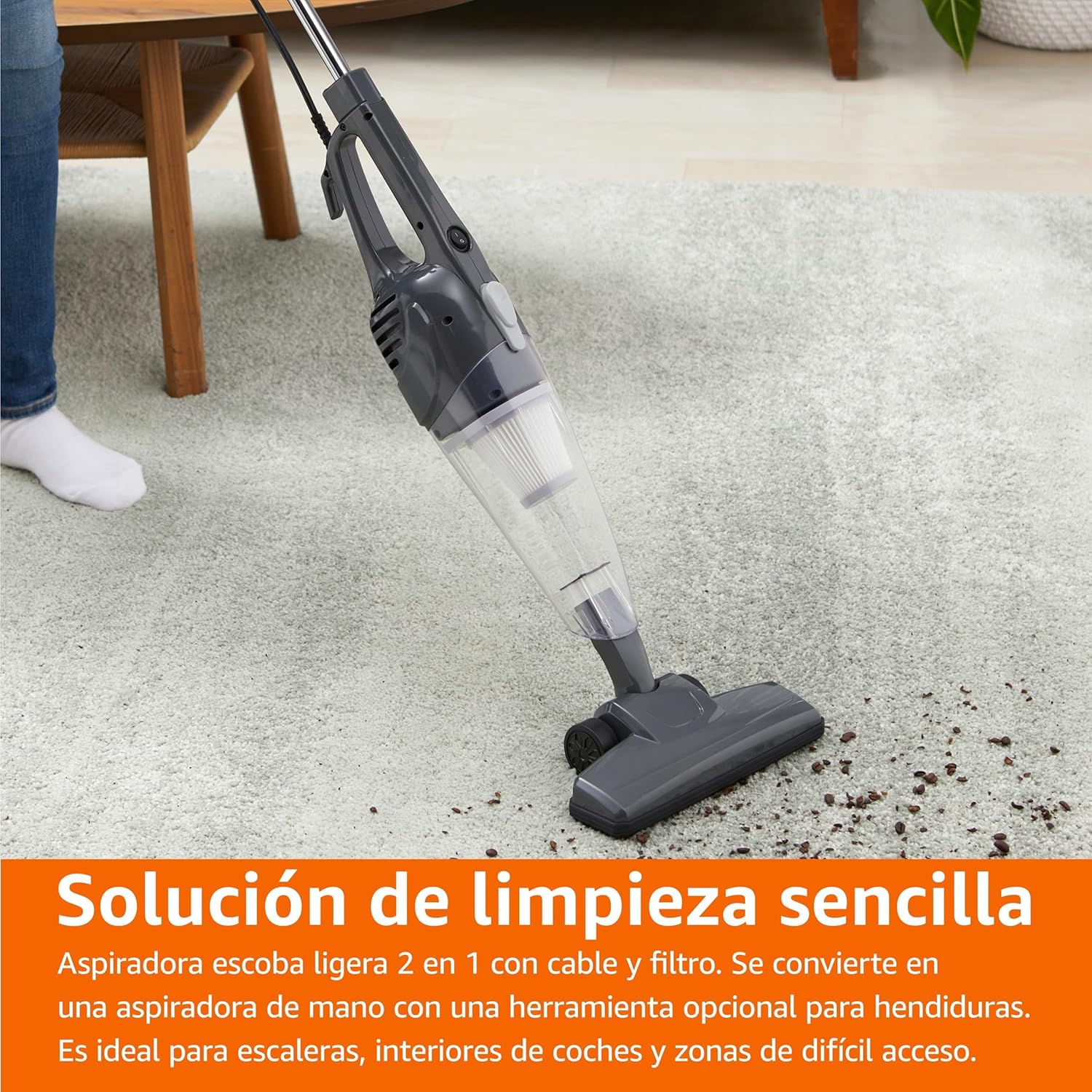 Detalle de Amazon Basics Stielstaubsauger 2-in-1 – kabelgebunden, ECO-Motor, austauschbarer Filter