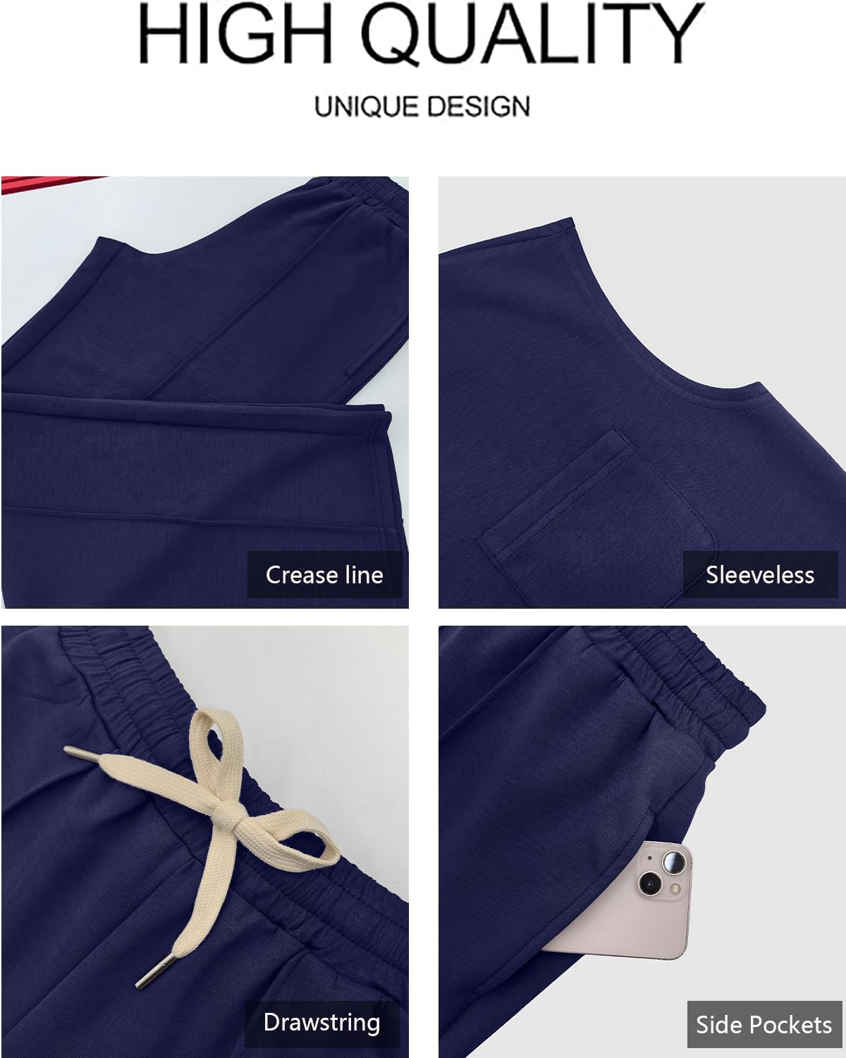 Detalle de GRECERELLE Two Piece Outfits for Women – Summer Lounge Set with Pockets