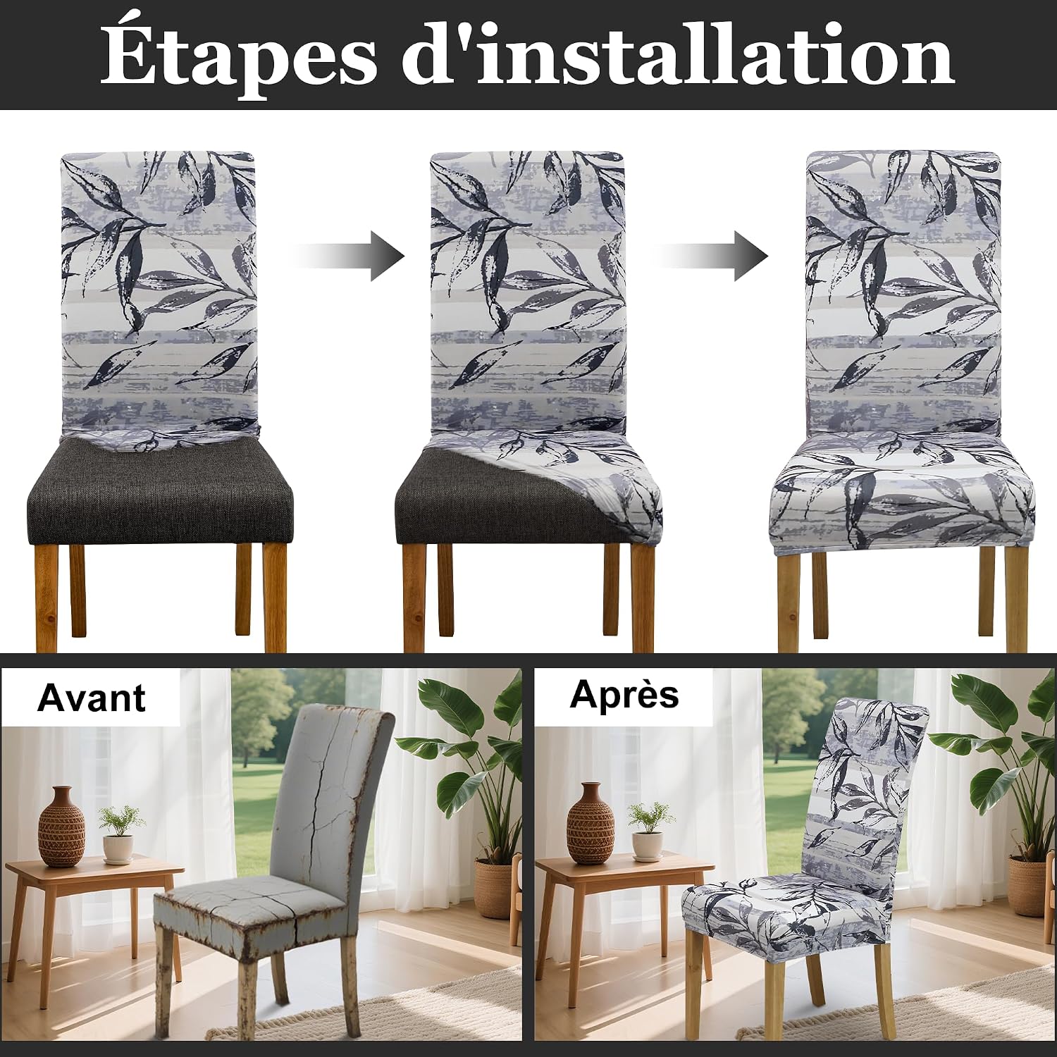 Detalle de Housse chaise haute Jacquard – ensemble 2/4/6 pièces, avec dossiers