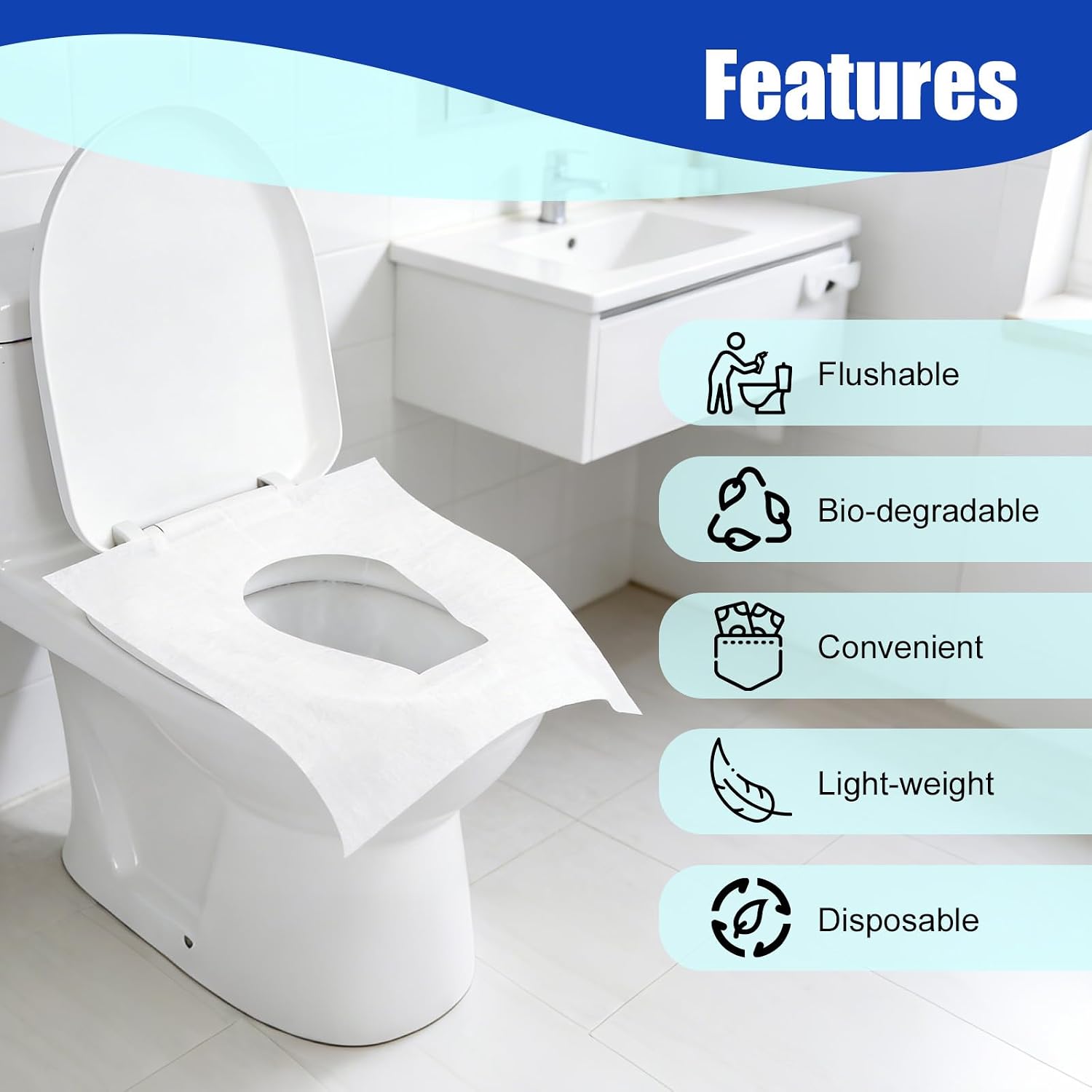 Detalle de Volokitx DSC-D Disposable Toilet Seat Covers, 120 XL Flushable Paper Covers