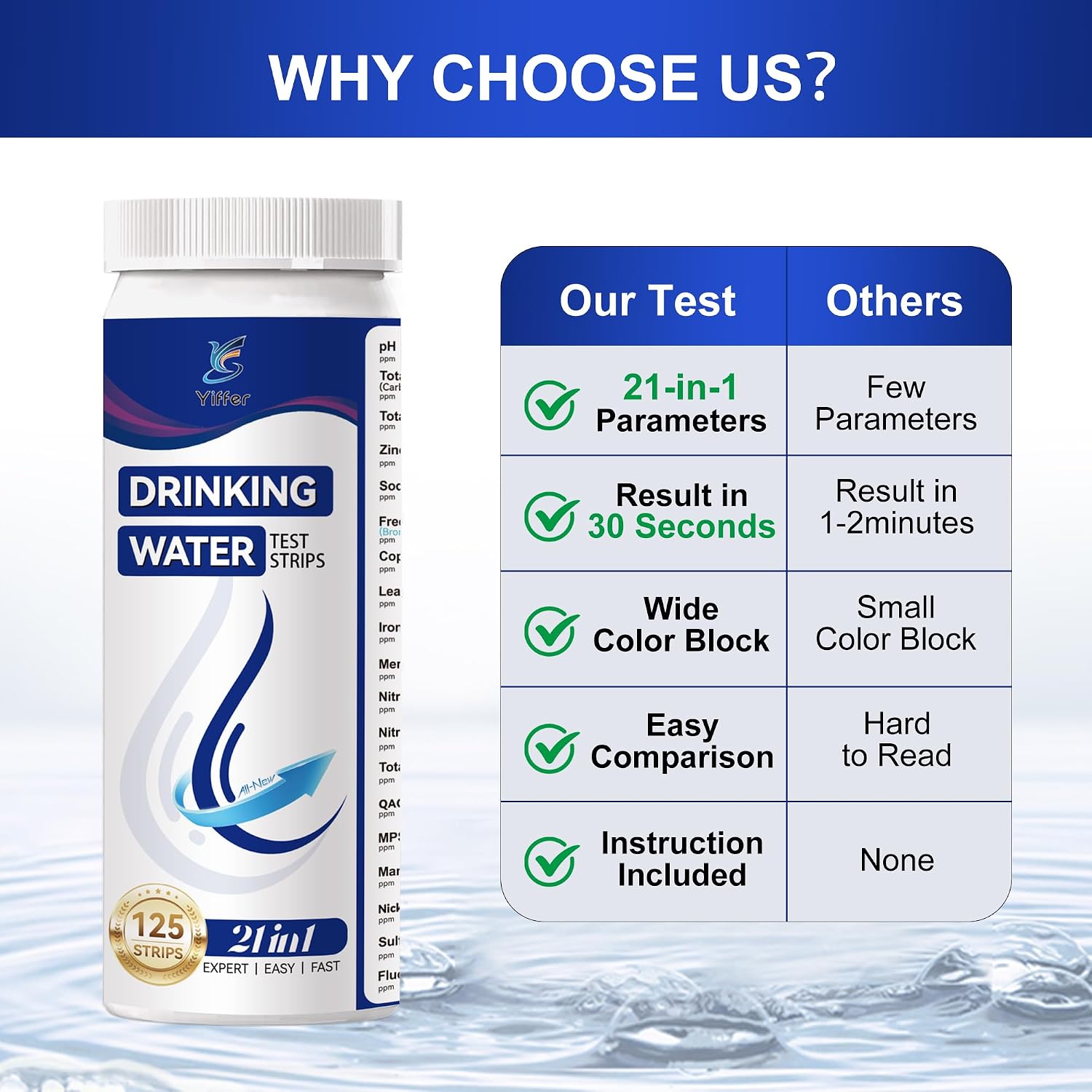 Thumbnail 1 de Yiffer water test strips, 125-count