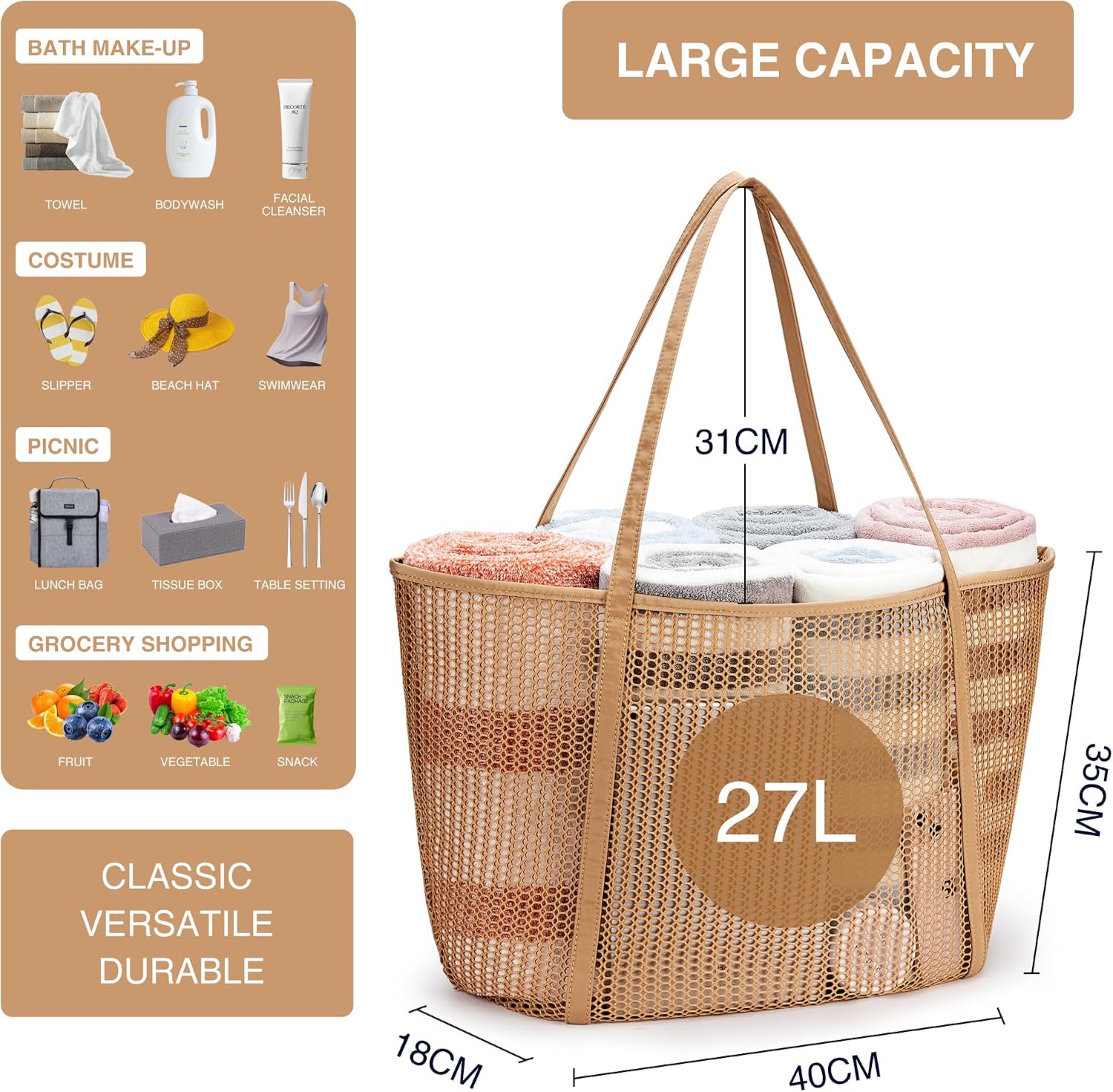 Thumbnail 3 de KALIDI Fancy Forest Beach Bag 30L Foldable Mesh Tote