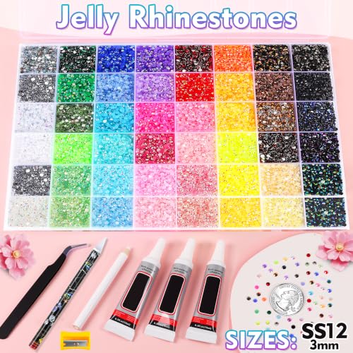 Thumbnail 1 de Easyojoy 48Colors Jelly Rhinestones Bedazzling Kit (45,000pcs) with Glue, Pens and Tweezers