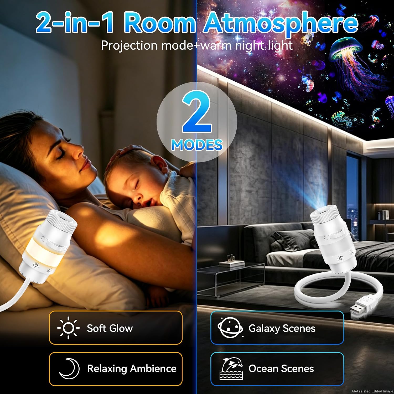 Detalle de FUYAOSC 2-in-1 Sternenhimmel Projektor, 360° Galaxy Projektor Night Light – 13 Modi