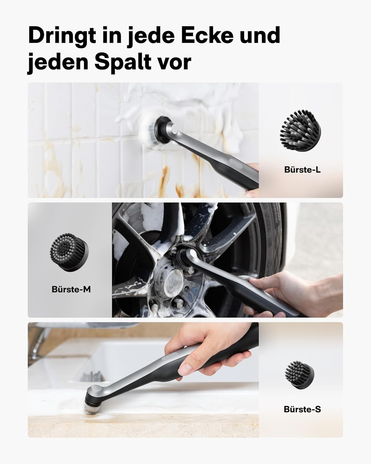 Thumbnail 2 de HOTO Wand™ Elektrische Reinigungsbürste: 12 Köpfe, IPX7, USB-C – kraftvolle Reinigung für Fugen, Ecken und mehr