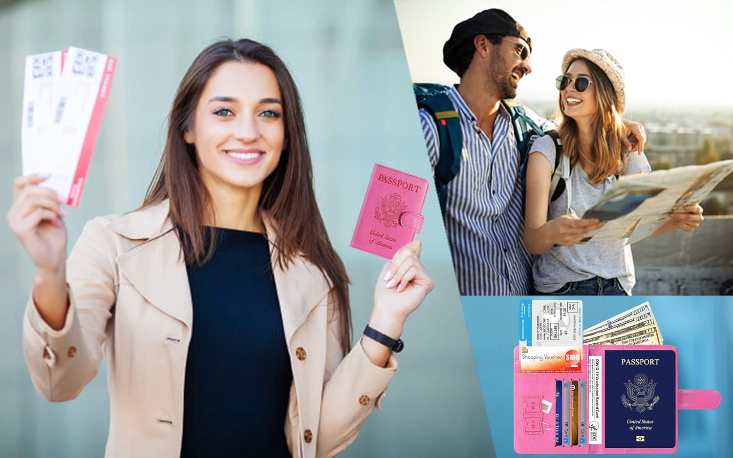 Thumbnail 6 de Passport Holder Cover Wallet RFID Blocking Leather Card Case Travel Accessories for Women Men (Pink)