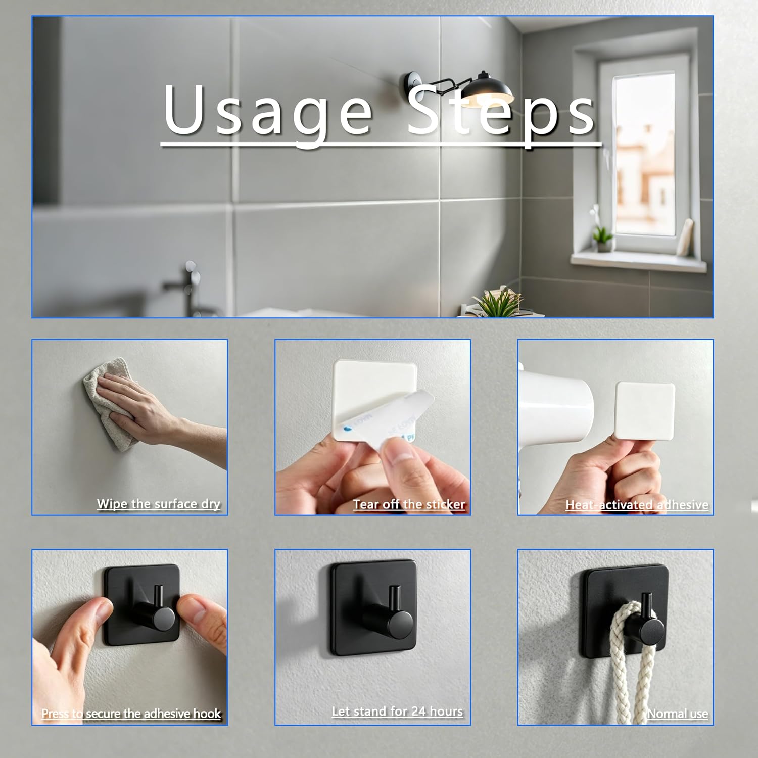 Thumbnail 2 de AITODOS TA GG-B-4 Self-Adhesive Hooks, Black Stainless Steel, 4-Pack