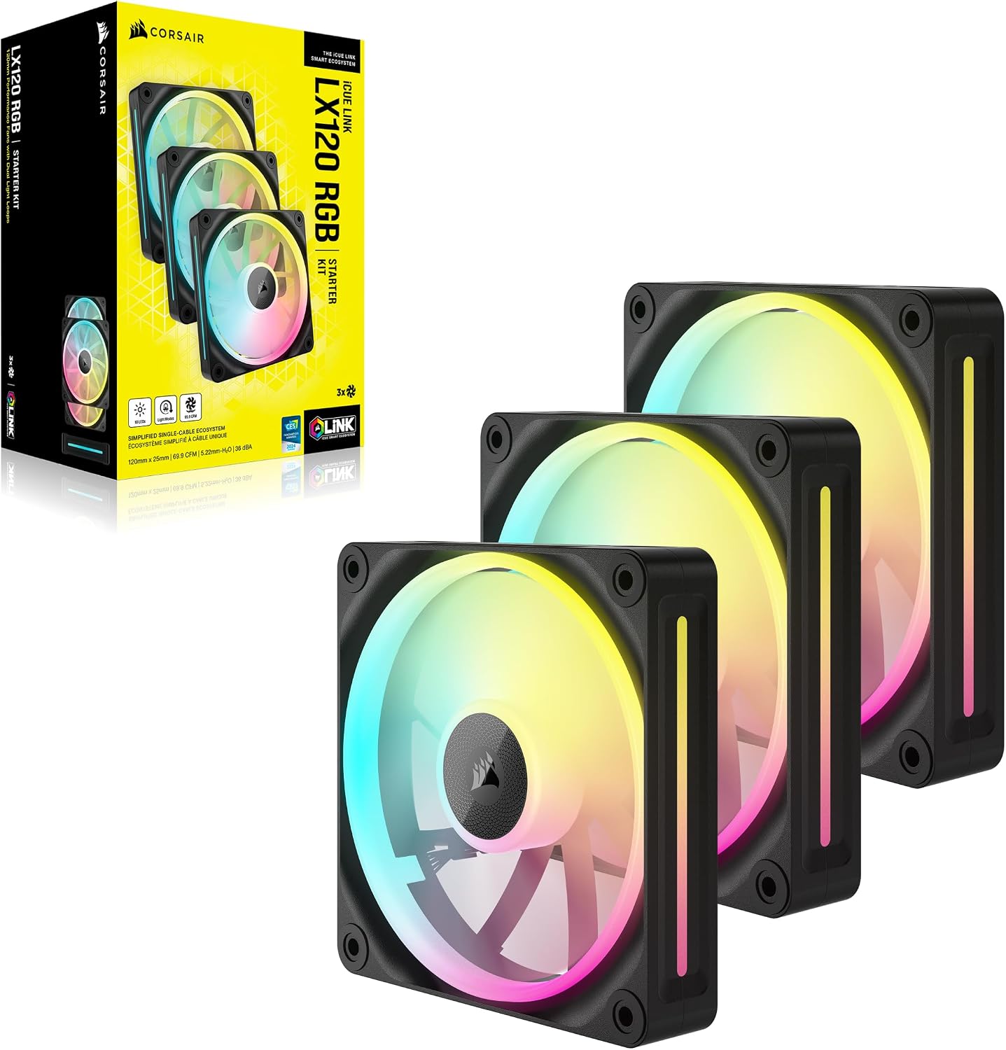 Thumbnail 6 de CORSAIR iCUE LINK LX120 RGB 120 mm PWM Ventole (confezione tripla) con doppio anello luminoso e hub iCUE LINK