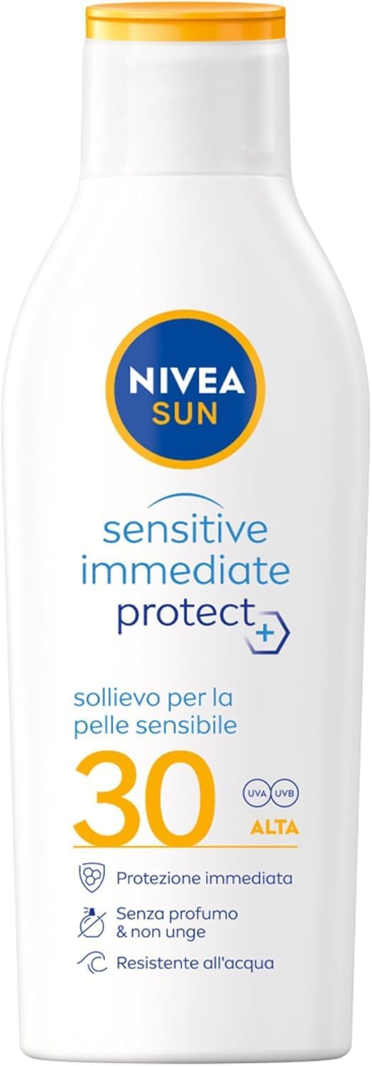 Detalle 2 de NIVEA SUN Crema Solare Sensitive Immediate Protect FP50+ – 200 ml, Aloe Vera e Licocalcone