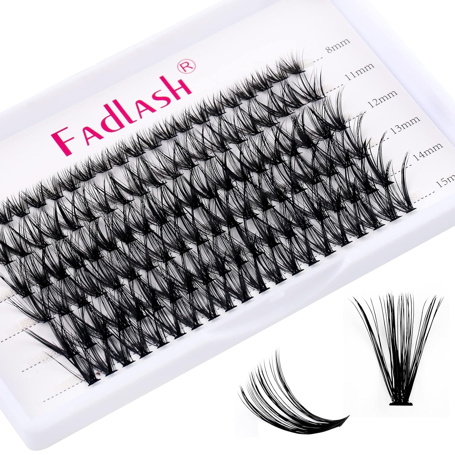 Thumbnail 6 de Fadlash Cluster Wimpern – 40 Wurzeln, D-Curl, 0,07 mm, 8–15 mm, 120 Stück