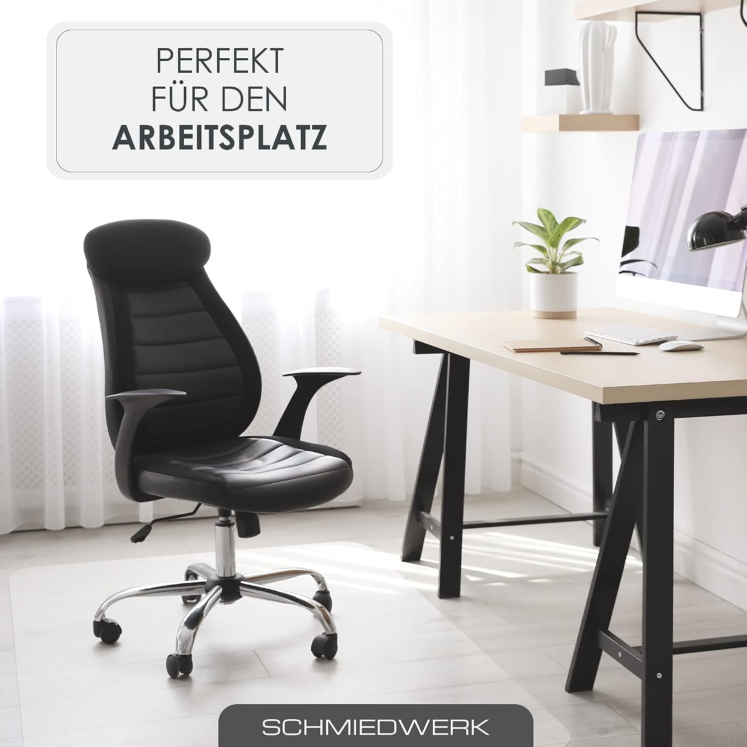 Detalle 2 de SCHMIEDWERK Bürostuhl Unterlage 90x120 cm – Bodenschutzmatte milchweiß für Schreibtischstuhl
