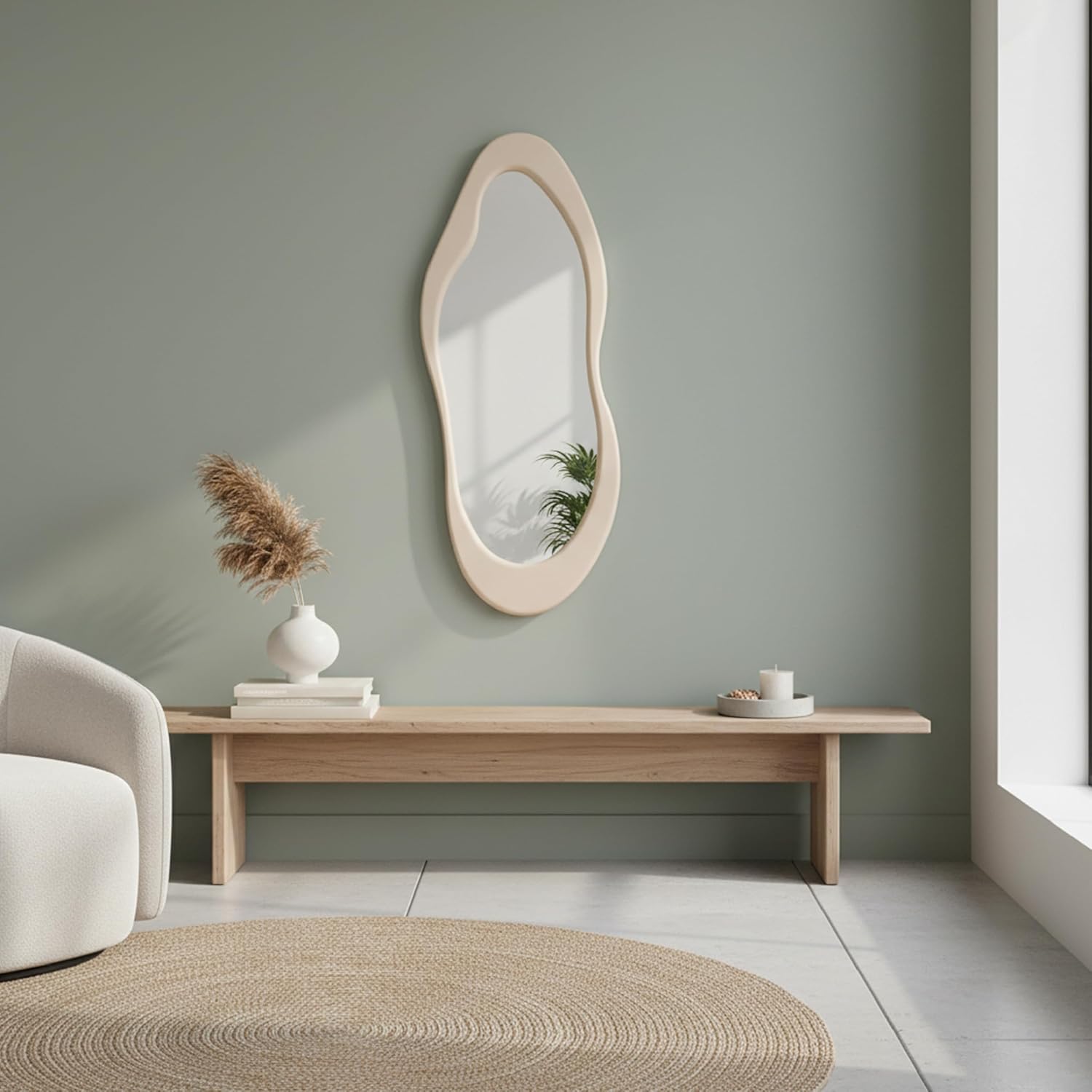 Thumbnail 1 de Baroni Home Specchio da Parete Bianco Design con Cornice Ondulata in Plastica – 50x120 cm