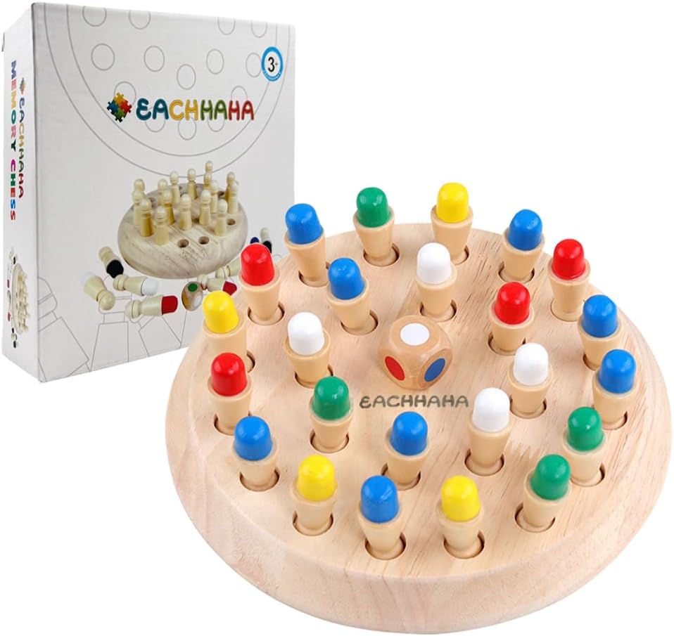 Detalle de EACHHAHA Montessori Gedächtnis-Schach ab 4 Jahren – Holz-Brettspiel für Memory & Farbwahrnehmung