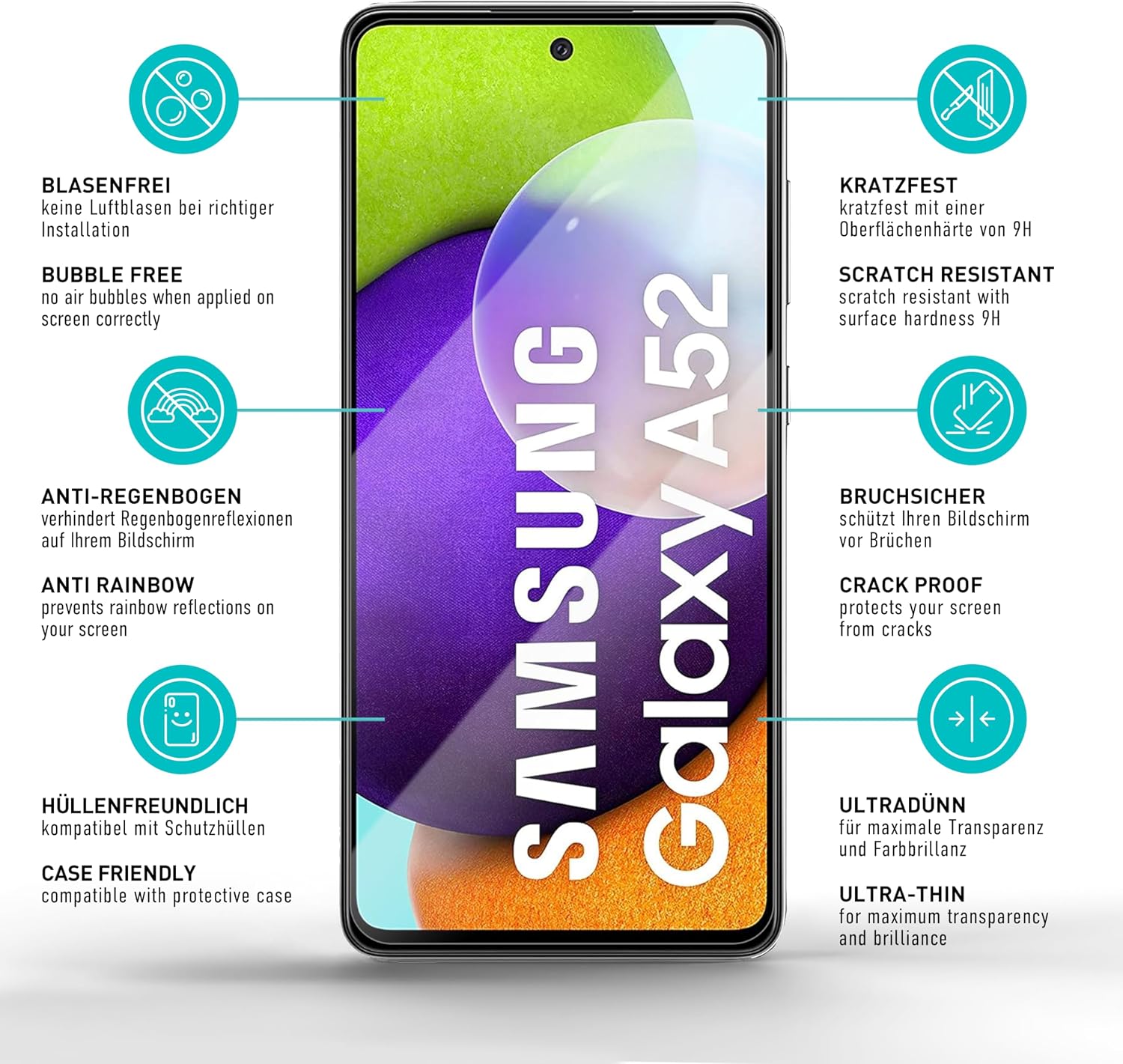 Thumbnail 5 de SmarTect Tempered Glass Screen Protector, 3-Pack for Galaxy A52, 9H, 0.3 mm