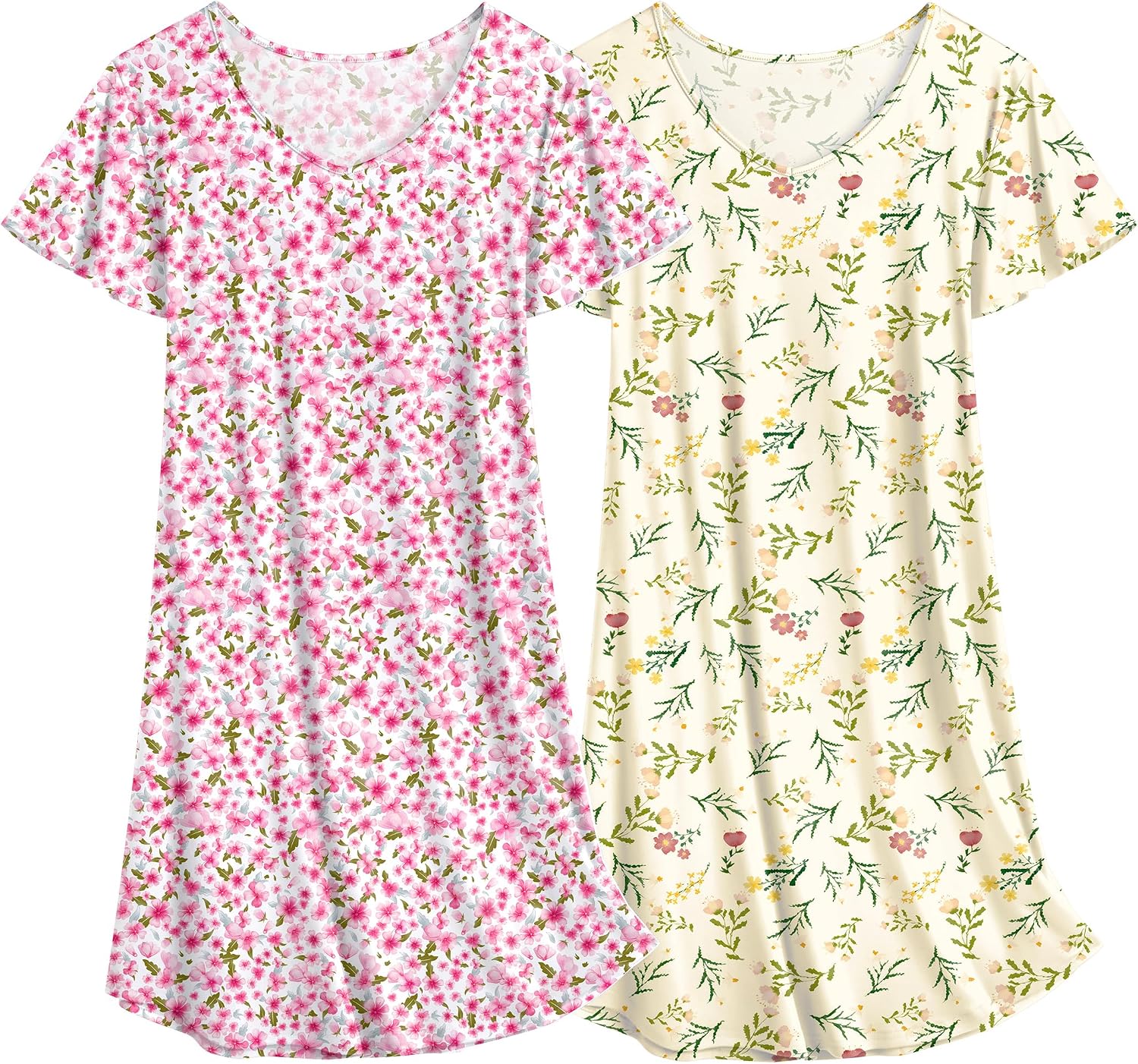 Thumbnail 6 de Ekouaer 2 Pack Nightgowns for Women – Flare Short Sleeve Sleepshirt (Plain or Floral)