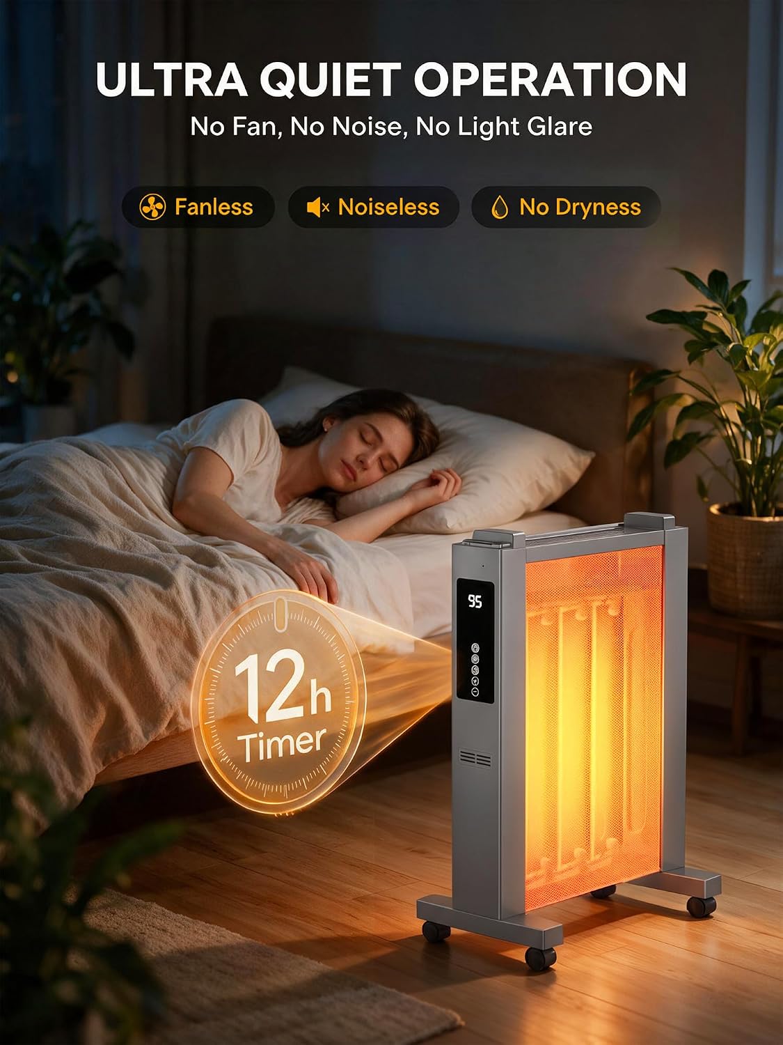 Detalle de MEPTY JH-DRM01-15R-GY01 Mica Space Heater, 1,500W, Digital Thermostat