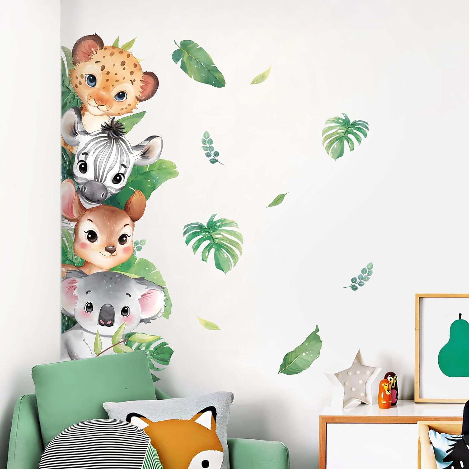 Detalle de Tanlaby Safari – Autocollants muraux animaux de la jungle (2 pcs, 29 x 90 cm)