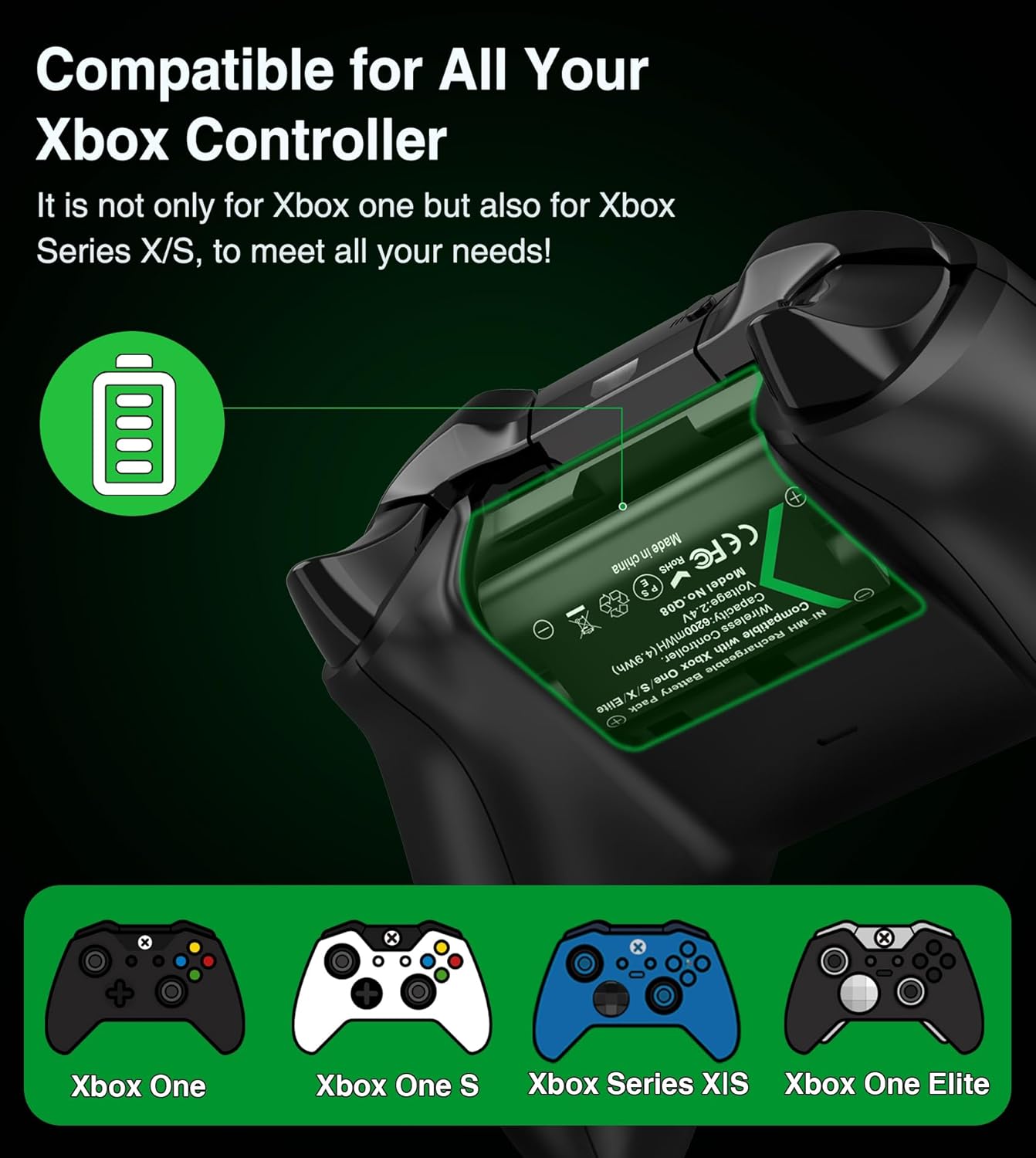 Detalle 2 de HEYLICOOL Q08 6200mWh rechargeable battery pack for Xbox controllers