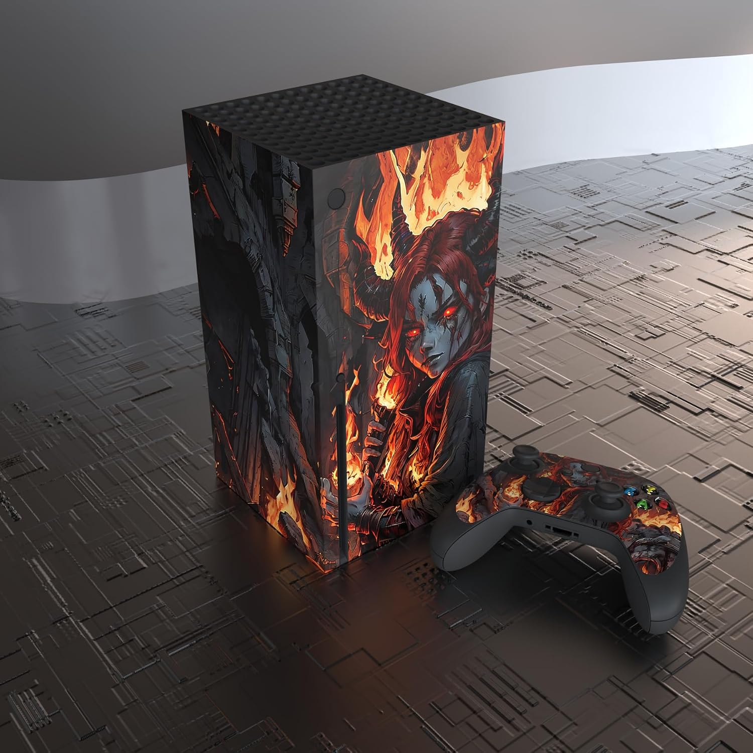 Detalle de PlayVital Custom Vinyl Skins for Xbox Series X – Flame Envoy