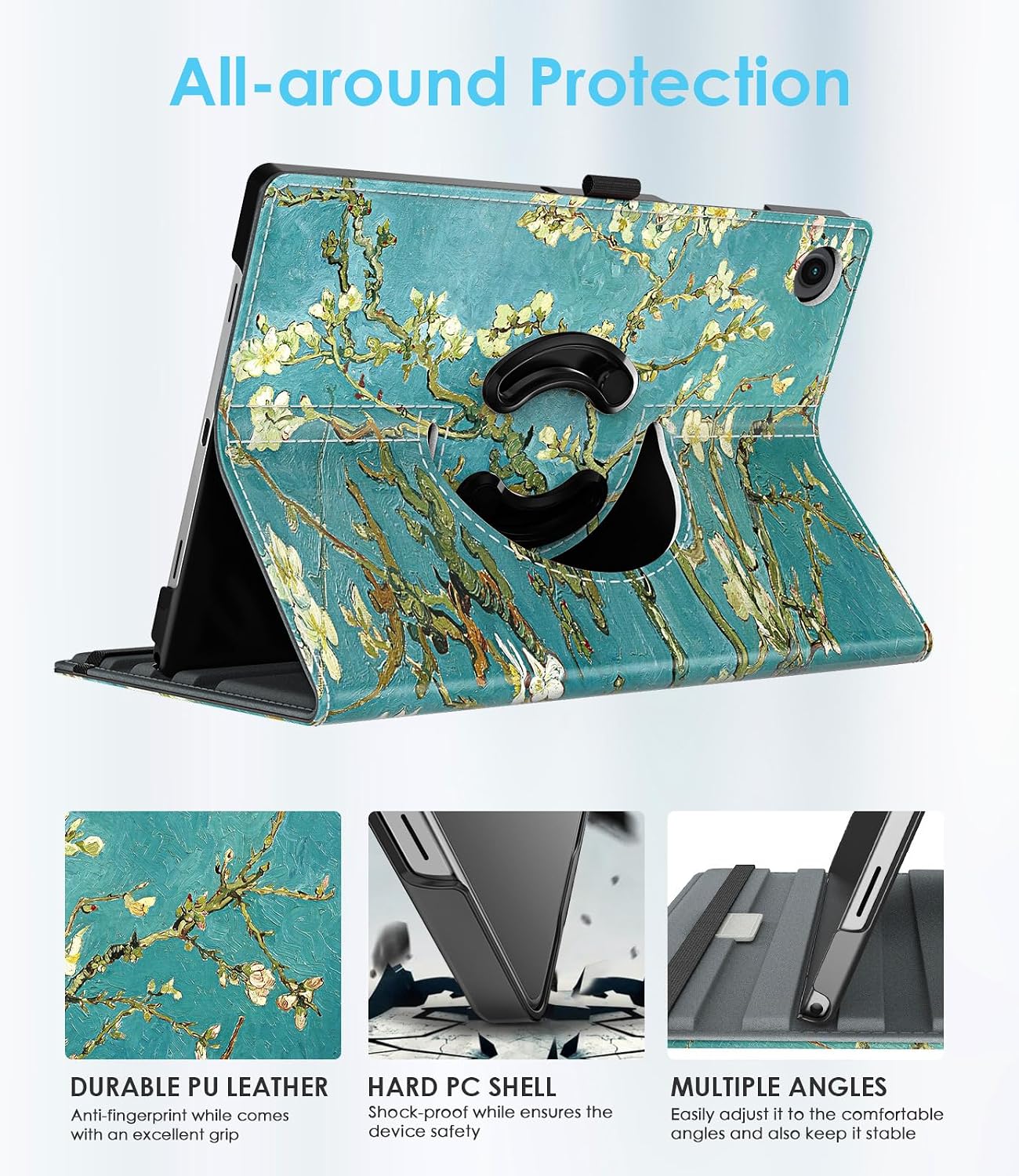 Detalle de TiMOVO Hülle für Samsung Galaxy Tab A11+/A11 Plus 11 Zoll 2025 – 90° Drehung, Auto Sleep/Wake, Aprikose Blume
