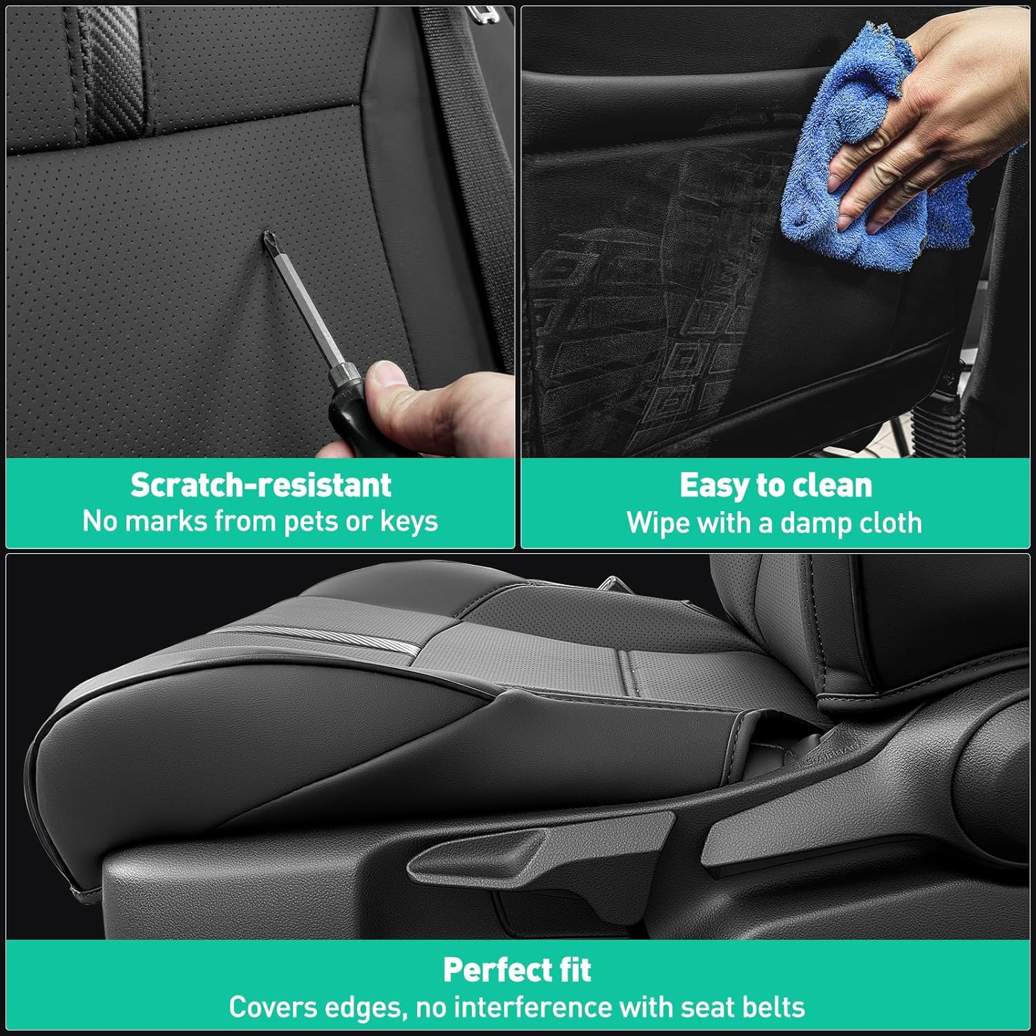 Thumbnail 5 de DiffCar® Faux Nappa Leather Seat Covers for 2024–2026 Toyota Tacoma Double Cab (Gas Only) — Full Set, Black