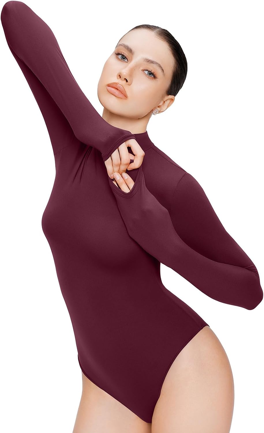 Detalle de REORIA Women's Turtleneck Bodysuit, Long Sleeve, Double-Lined Stretch Fit