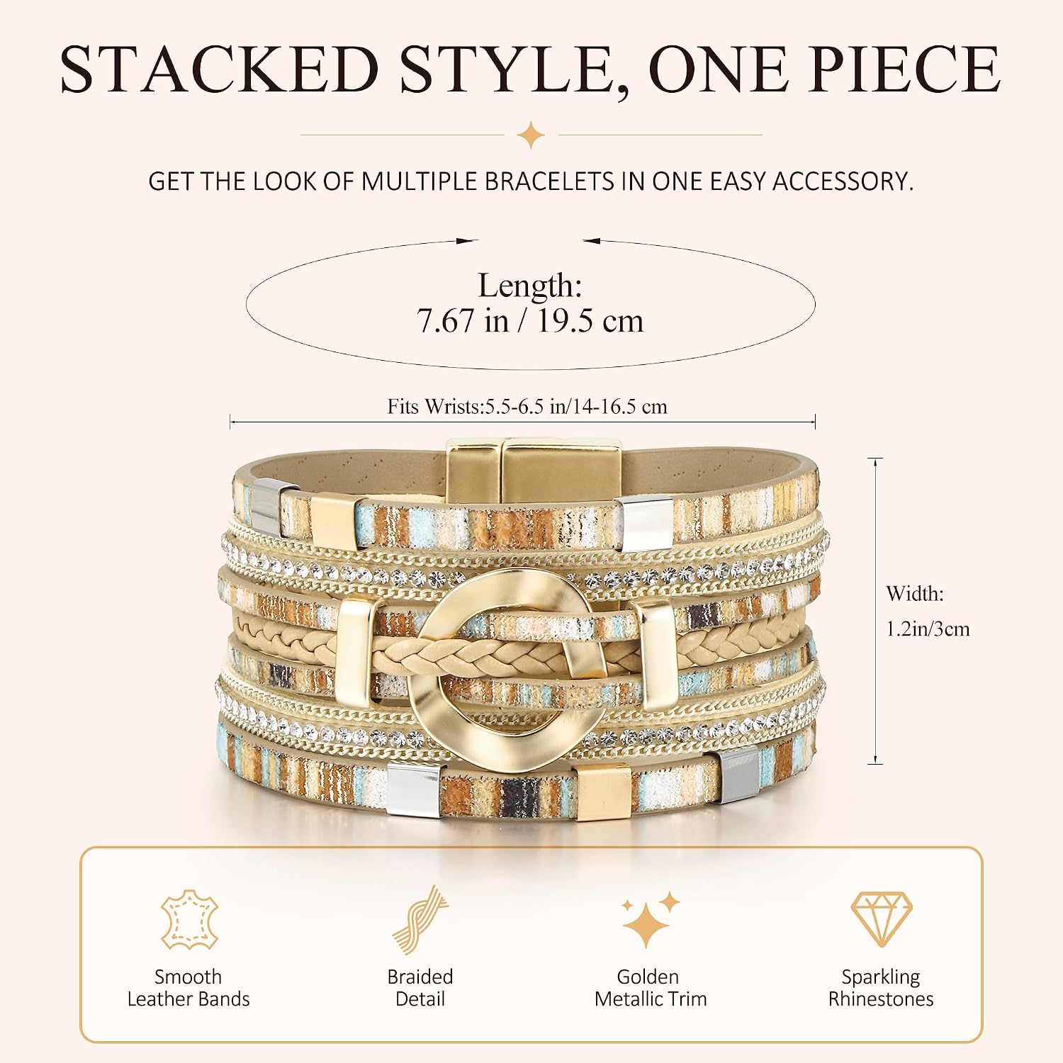 Detalle 2 de Edoneery Leather Wrap Bracelet, 7.67-inch