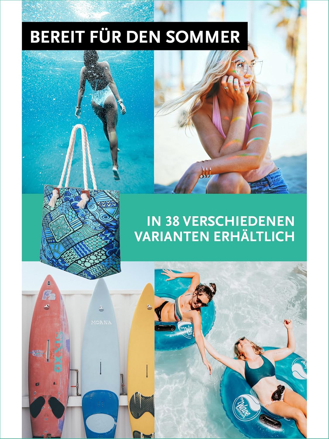 Detalle de DonDon Strandtasche mit Reißverschluss XXL – robuste Badetasche für Strand & Meer