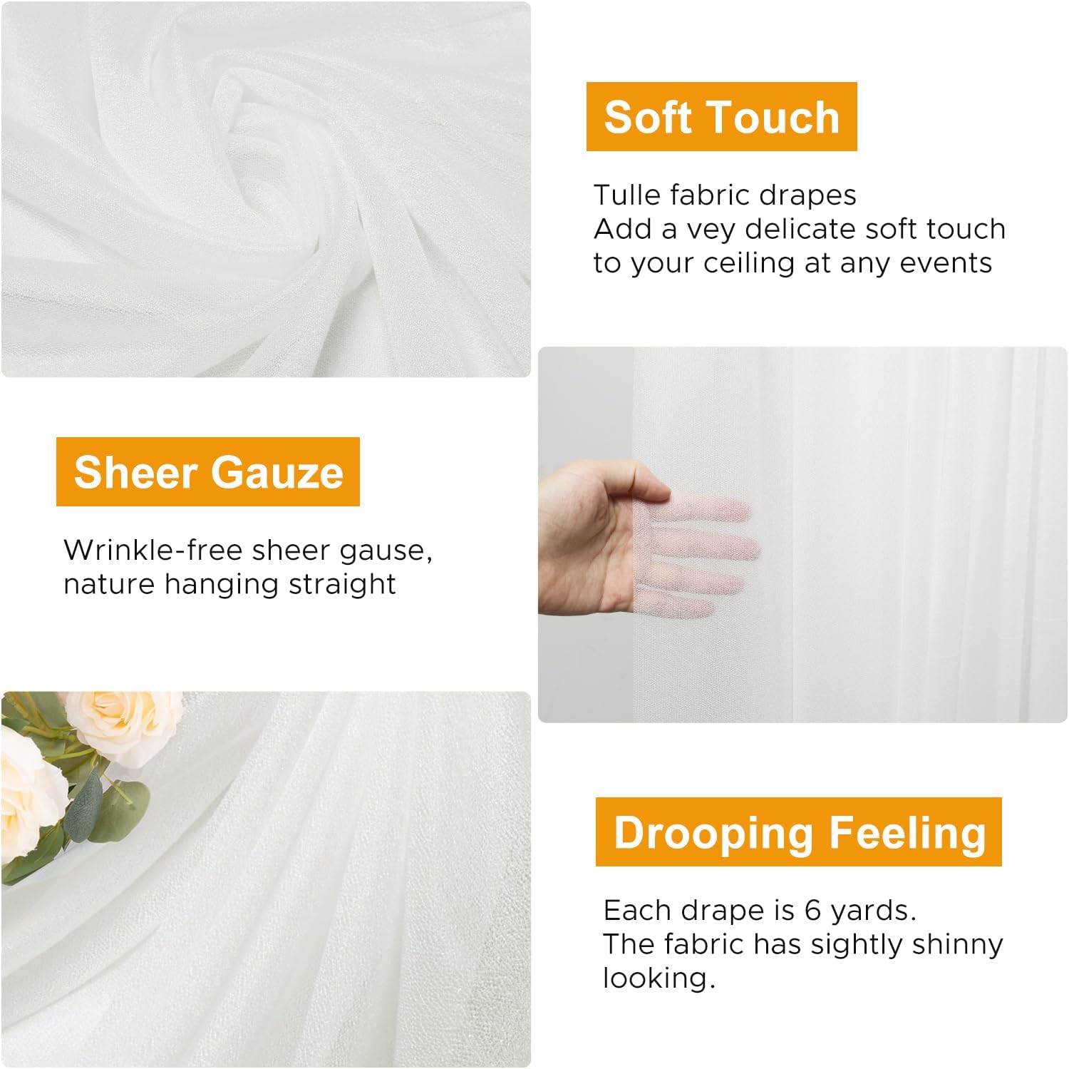 Thumbnail 2 de Xiomot Wedding Arch Draping Fabric - 4 Panels, Ivory Sheer Chiffon Backdrop (28.7" x 20ft)