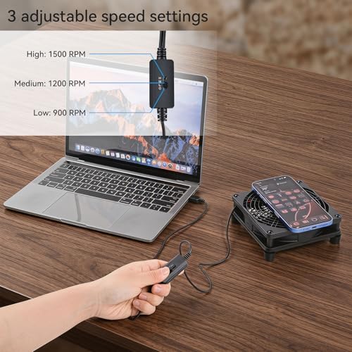 Thumbnail 3 de ELUTENG USB PC Cooling Fan 14cm: 3-Speed Hydraulics, Quiet 5V USB Cooler