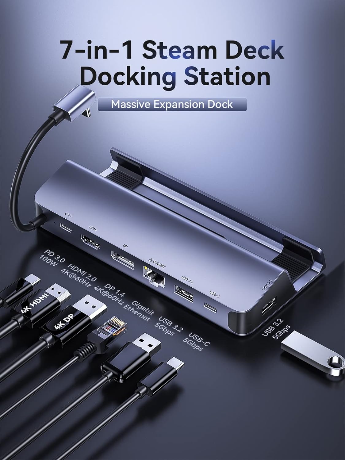 Thumbnail 1 de QUUGE Steam Deck Dock Dual Monitor (7 in 1) with HDMI 2.0, DisplayPort 1.4, 4K60Hz and 100W charging