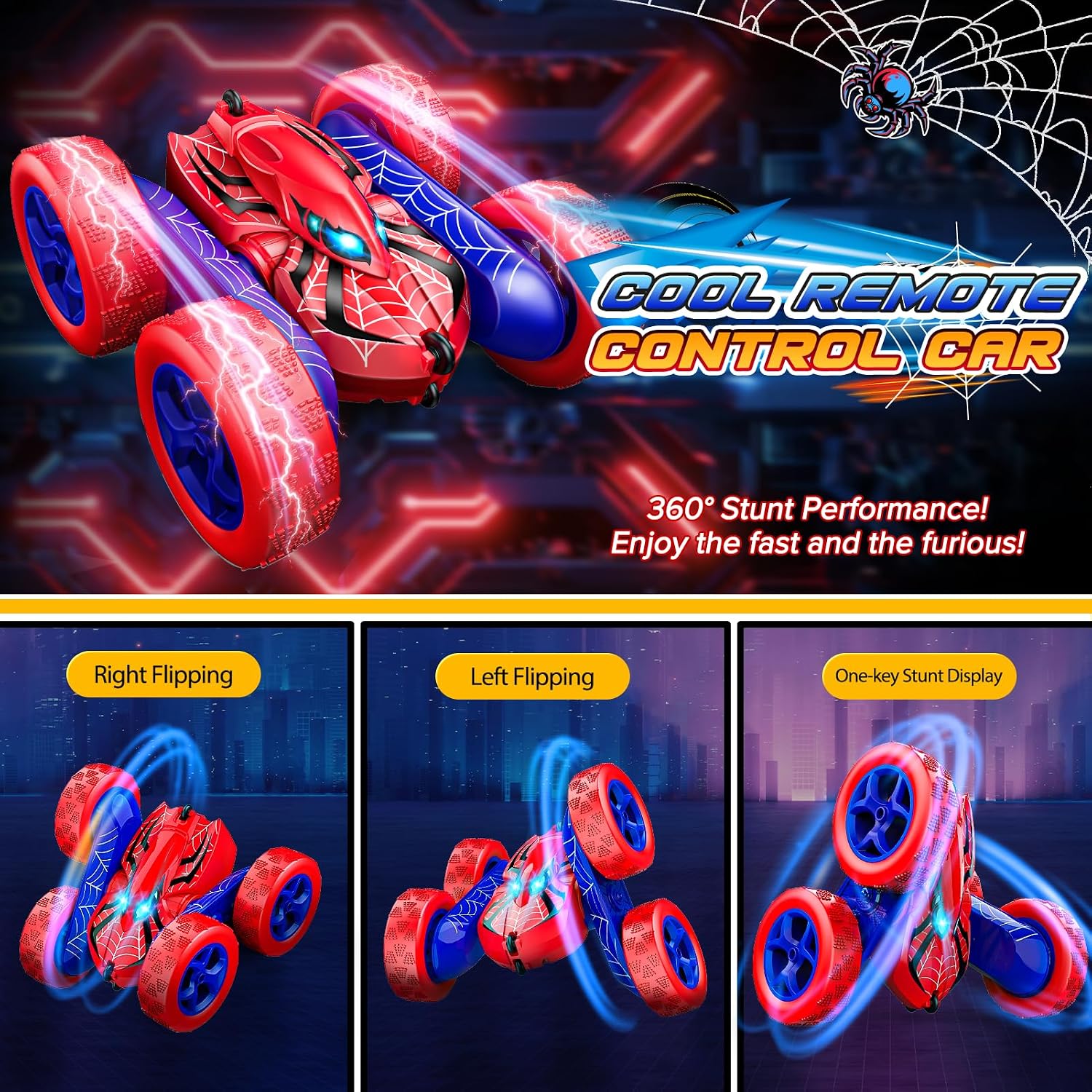 Detalle de Excitobo LY-005 RC Stunt Car, 4WD Rechargeable 360° Flip, Red
