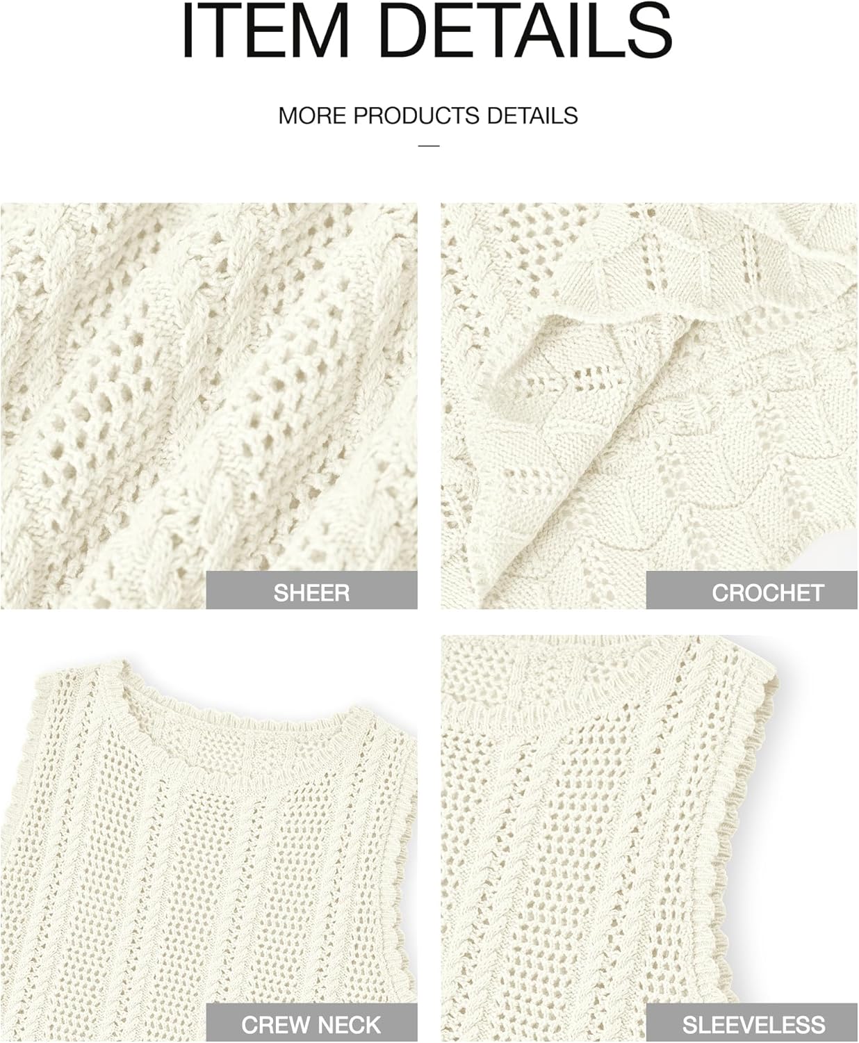 Detalle de KIRUNDO Crochet Sweater Vest Tank Tops for Women (Beach Vacation & Resort Cover-Ups)