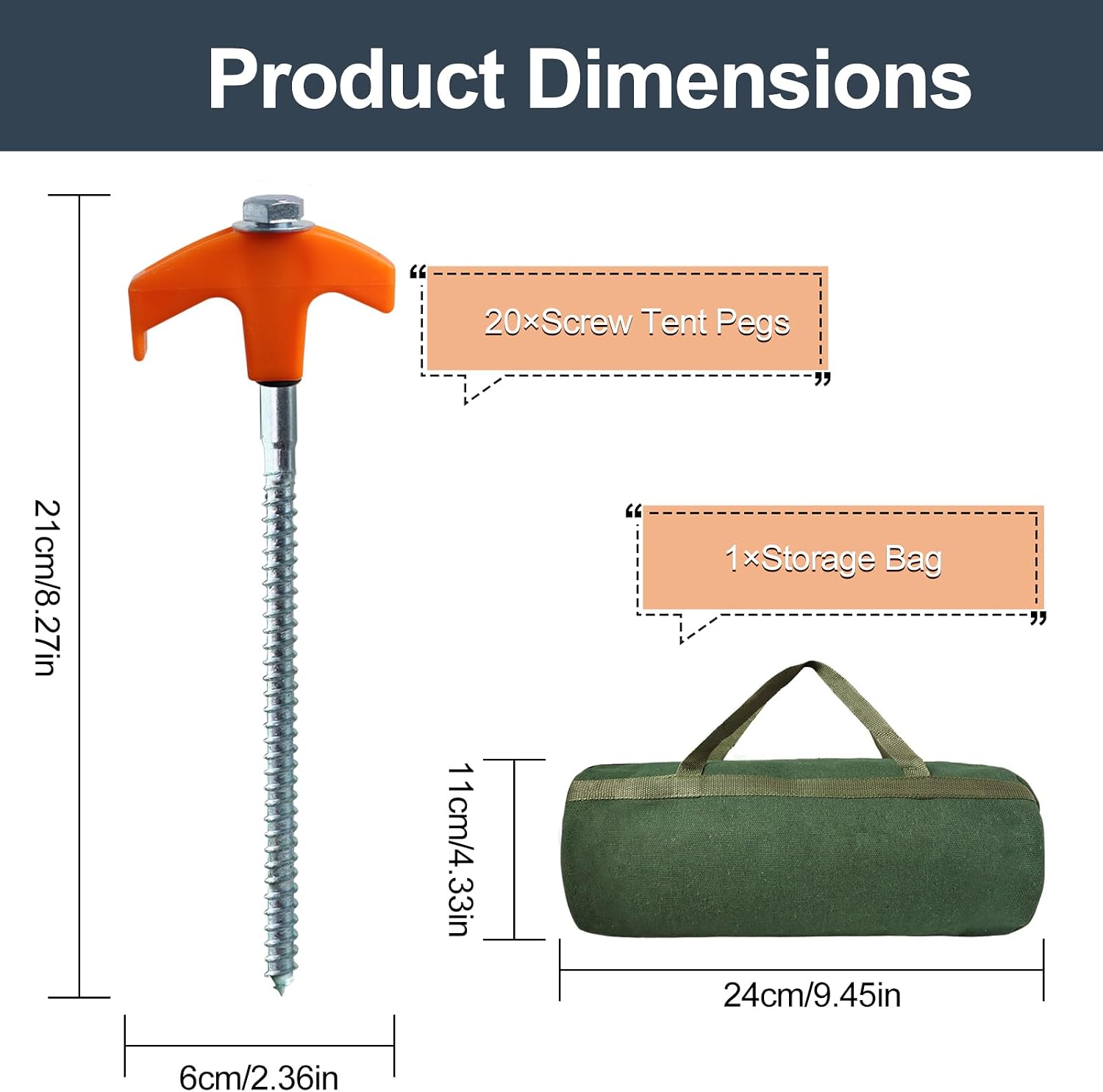 Detalle 2 de 20 Pcs 8in Heavy Duty Tent Pegs with Case ⛺