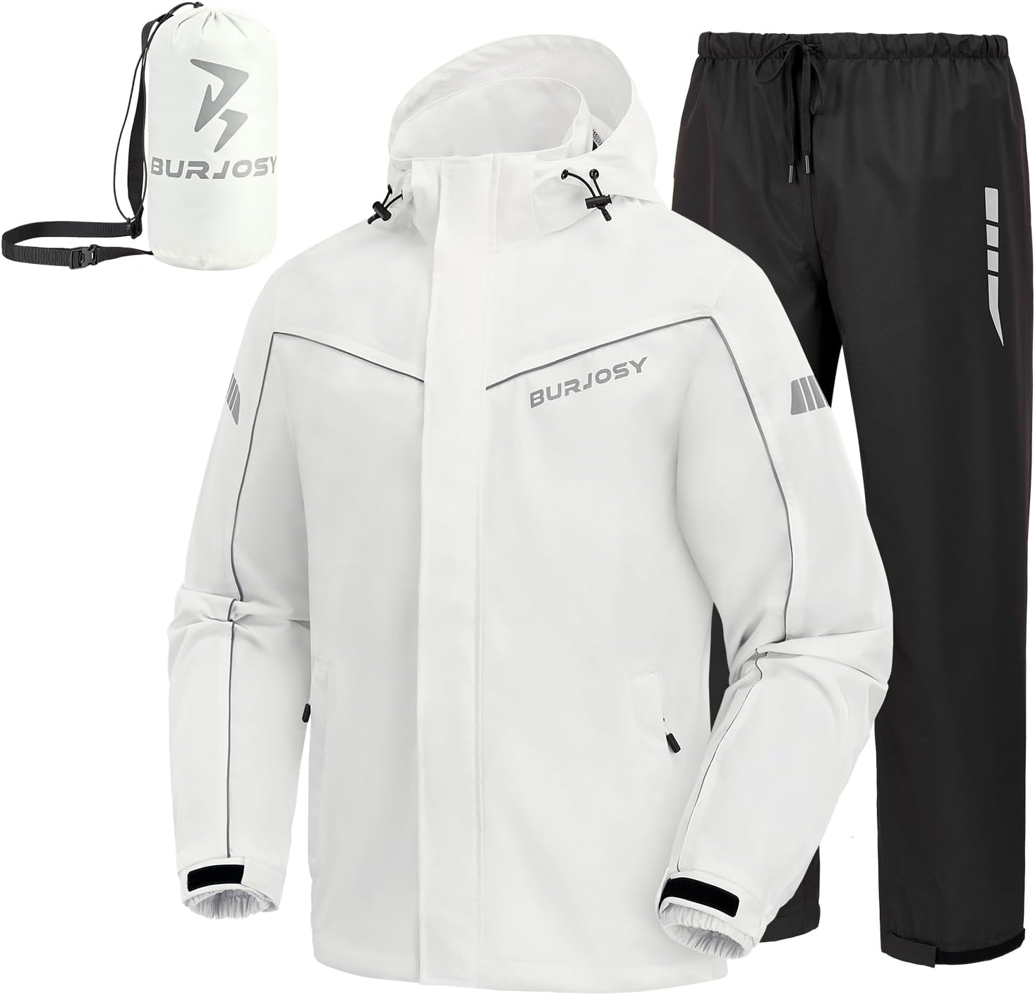 Burjosy Combinaison de Pluie pour Homme – Veste et Pantalon réfléchissants, imperméable et coupe-vent, avec sac