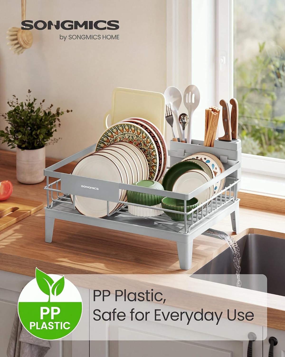 Thumbnail 1 de SONGMICS PATALLA KCS550G01 Dish Drainer Rack with 360° Rotating Spout, Dove Grey