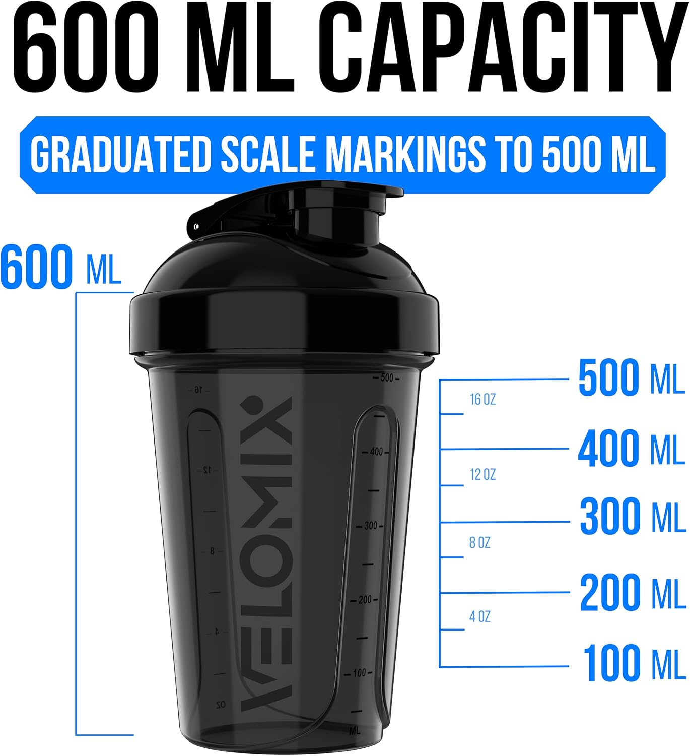 Detalle 2 de VELOMIX 2 Pack Protein Shaker Bottles (up to 600ml) with Wire Mixballs