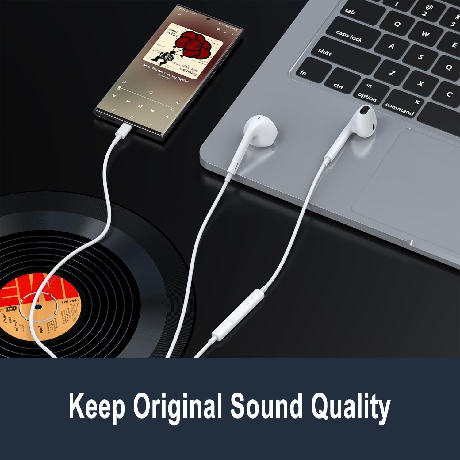 Thumbnail 5 de USB C Headphones with Microphone & Remote Control (In-Ear) – Type C wired earbuds, 1.2m cable