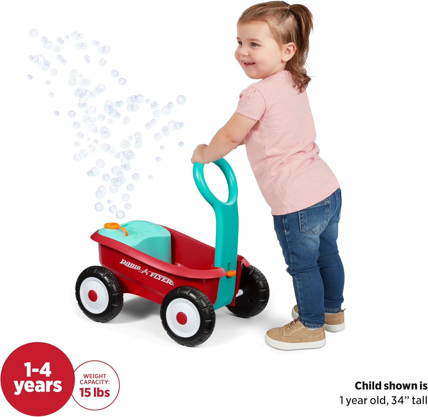 Detalle 2 de Radio Flyer Bubble Buddy Chariot de Marche, machine Ă bulles pour enfants đźš¶