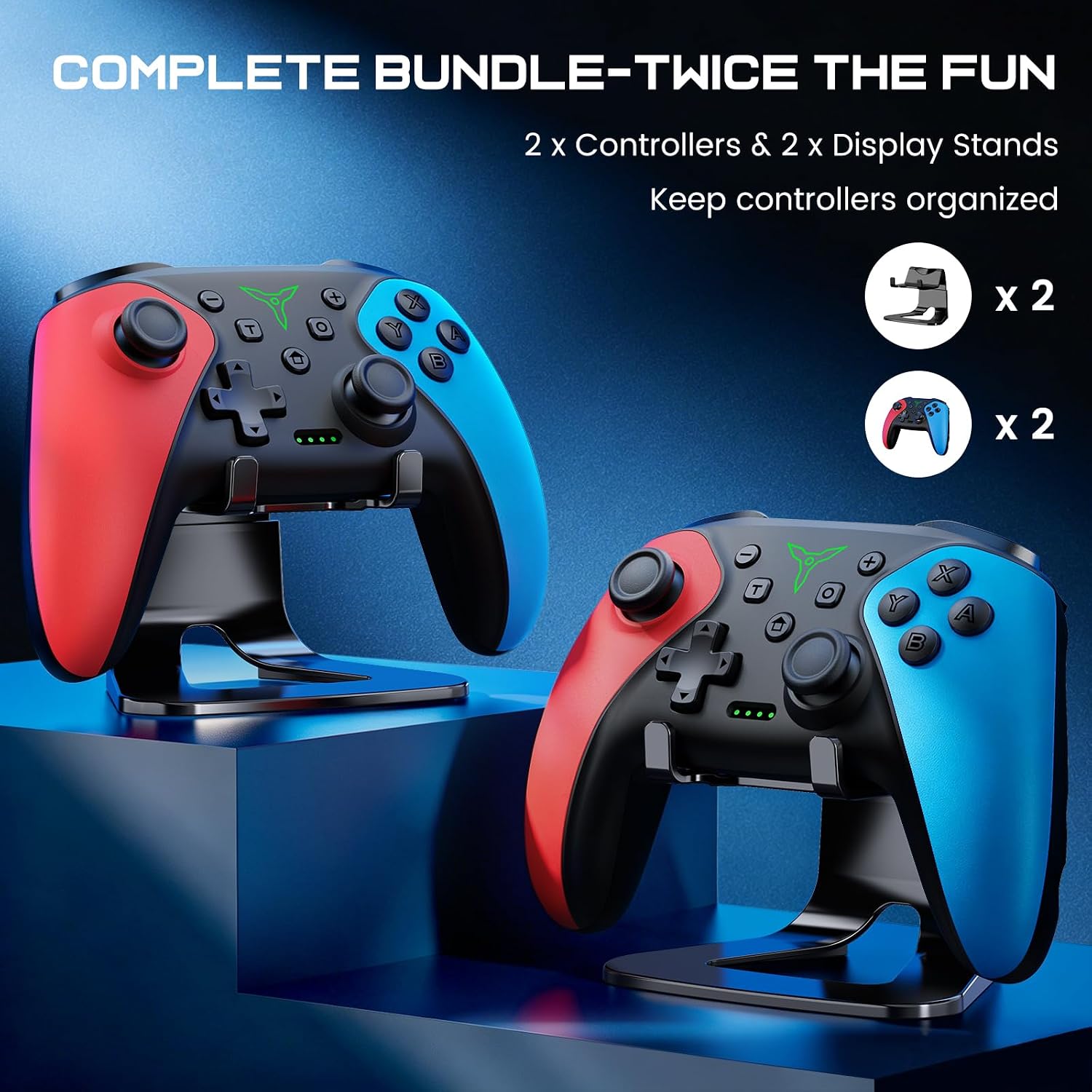 Detalle de 2pcs Wireless Switch Controllers with Stands – Pro Controller Style, Turbo, Back Buttons & 1000mAh Battery