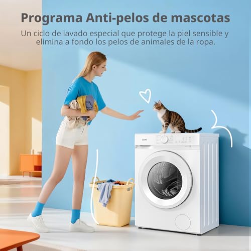 Detalle de COMFEE' CF08EWP05W Lavadora 8 kg: eficiencia A-10%, vapor y programa para pelo de mascota