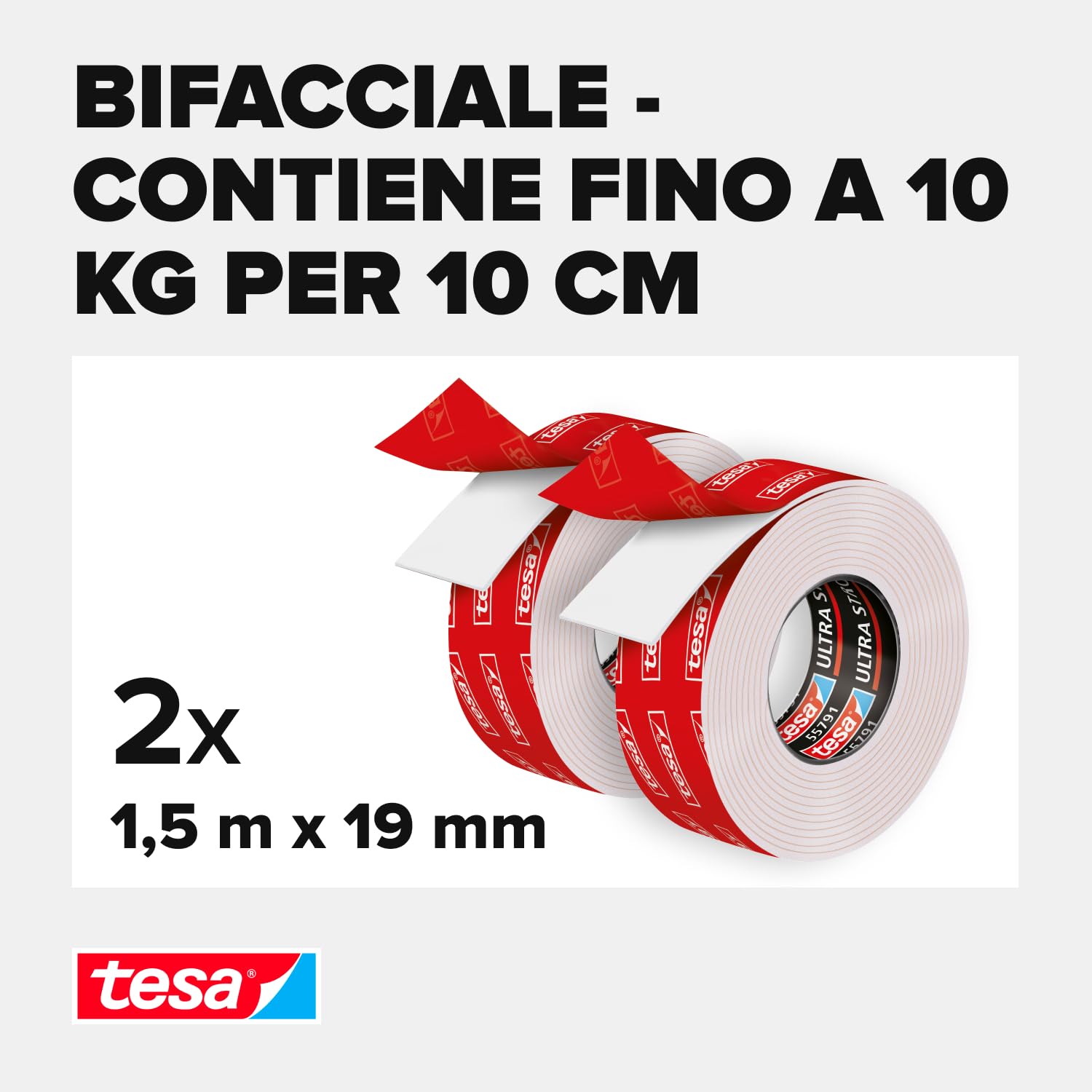 Detalle de tesa Powerbond Ultra Strong — Nastro biadesivo extra forte, confezione da 2 (1,5 m x 19 mm)